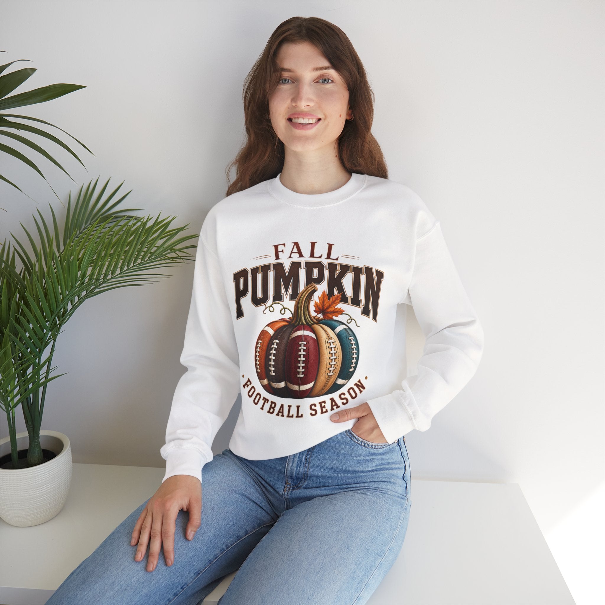 Fall Pumpkin Football Season Crewneck Sweatshirt