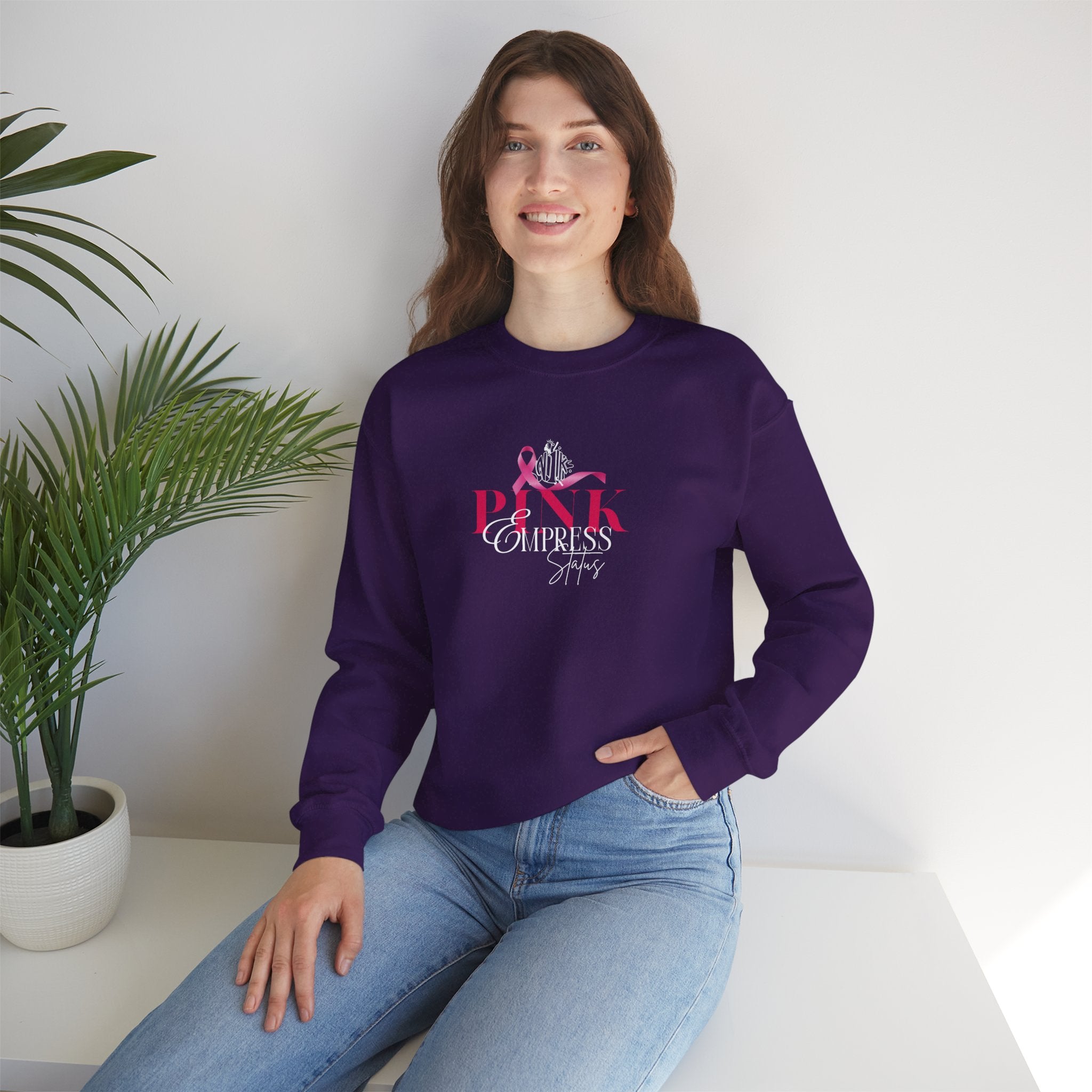 N1K Pink Empress Status Cancer Awareness Crewneck Sweatshirt - Pink Ribbon "PINK" Design
