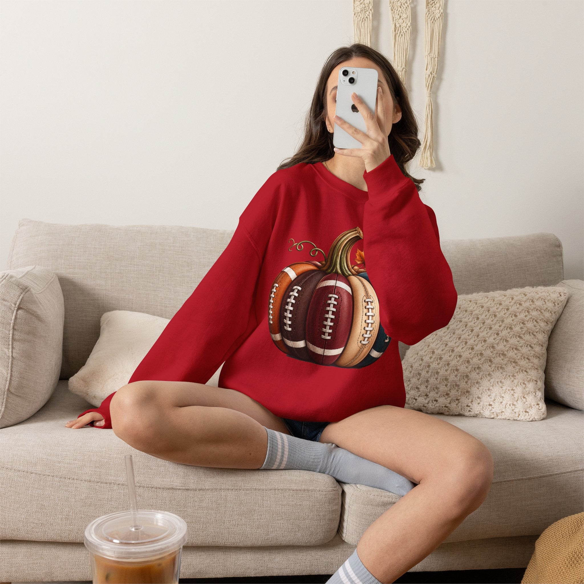Fall Football Pumpkin Crewneck Sweatshirt