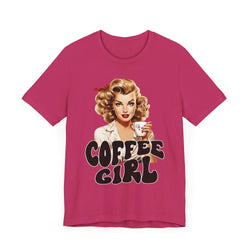 Retro Coffee drinking lady Unisex Jersey Short Sleeve Tee