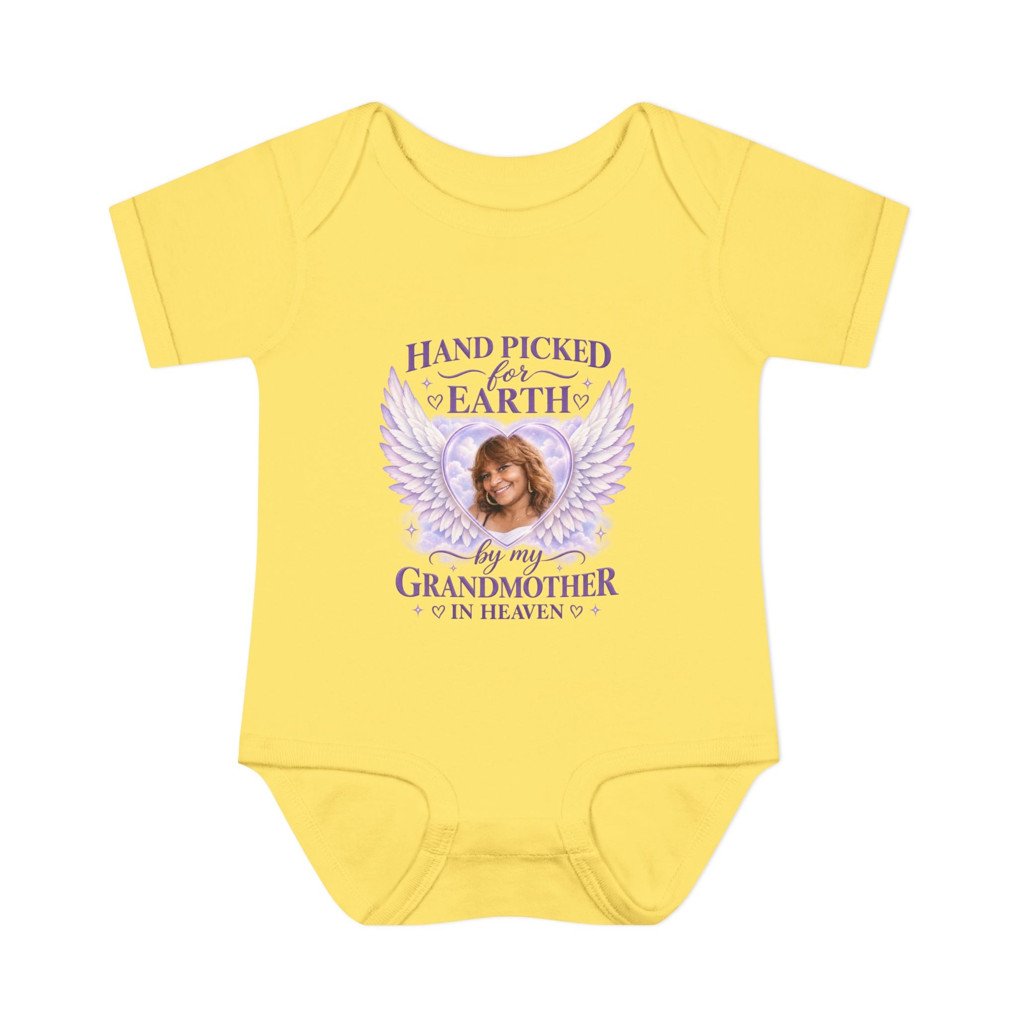 Mariah Infant Another Customized Smile Bodysuit "Handpicked for Earth by My Grandma in Heaven" – Memorial Baby Onesie