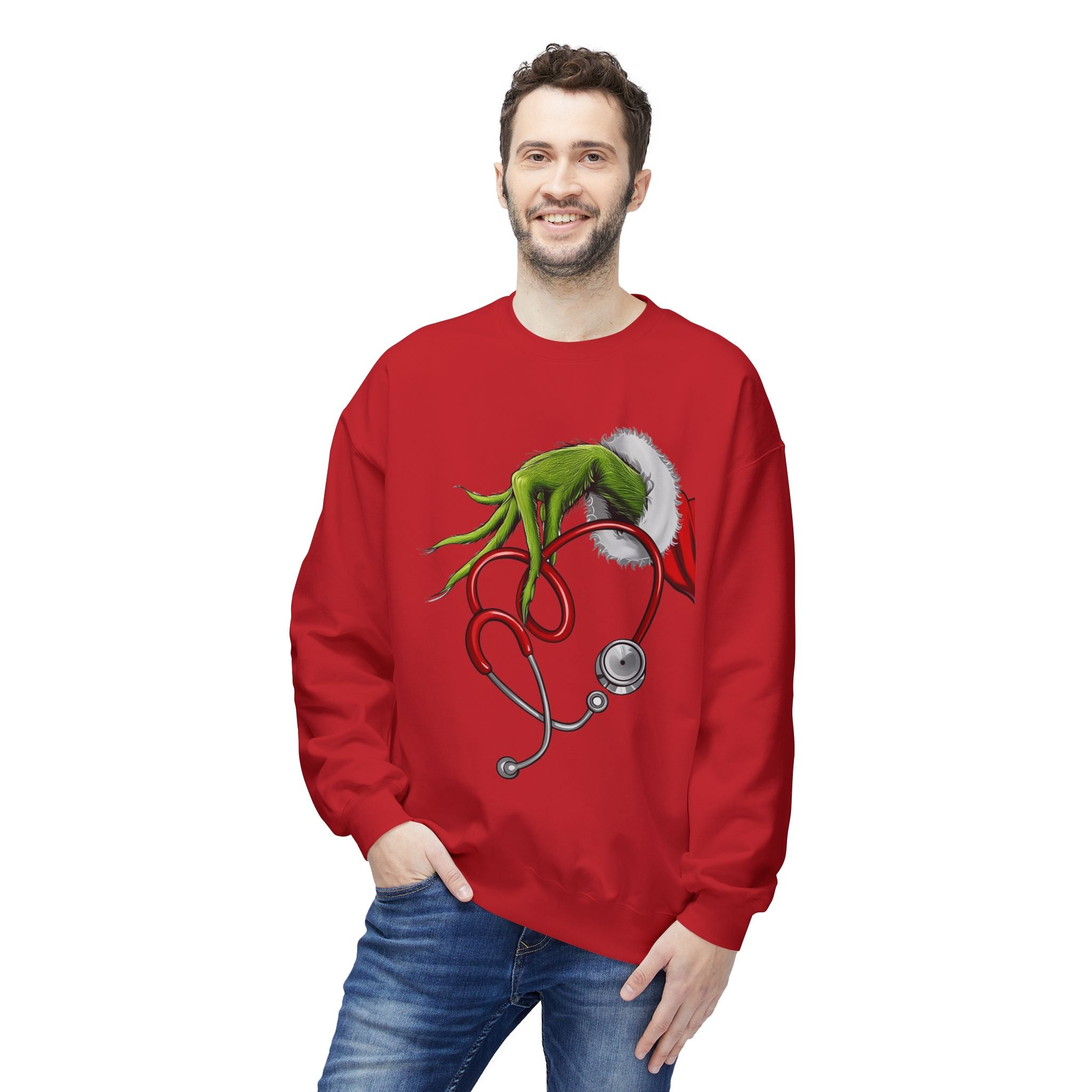 Nurse Christmas Crewneck Sweatshirt — Stethoscope Heart Holiday SweatsSweatshirtGrinch Nurse Holiday Sweatshirt