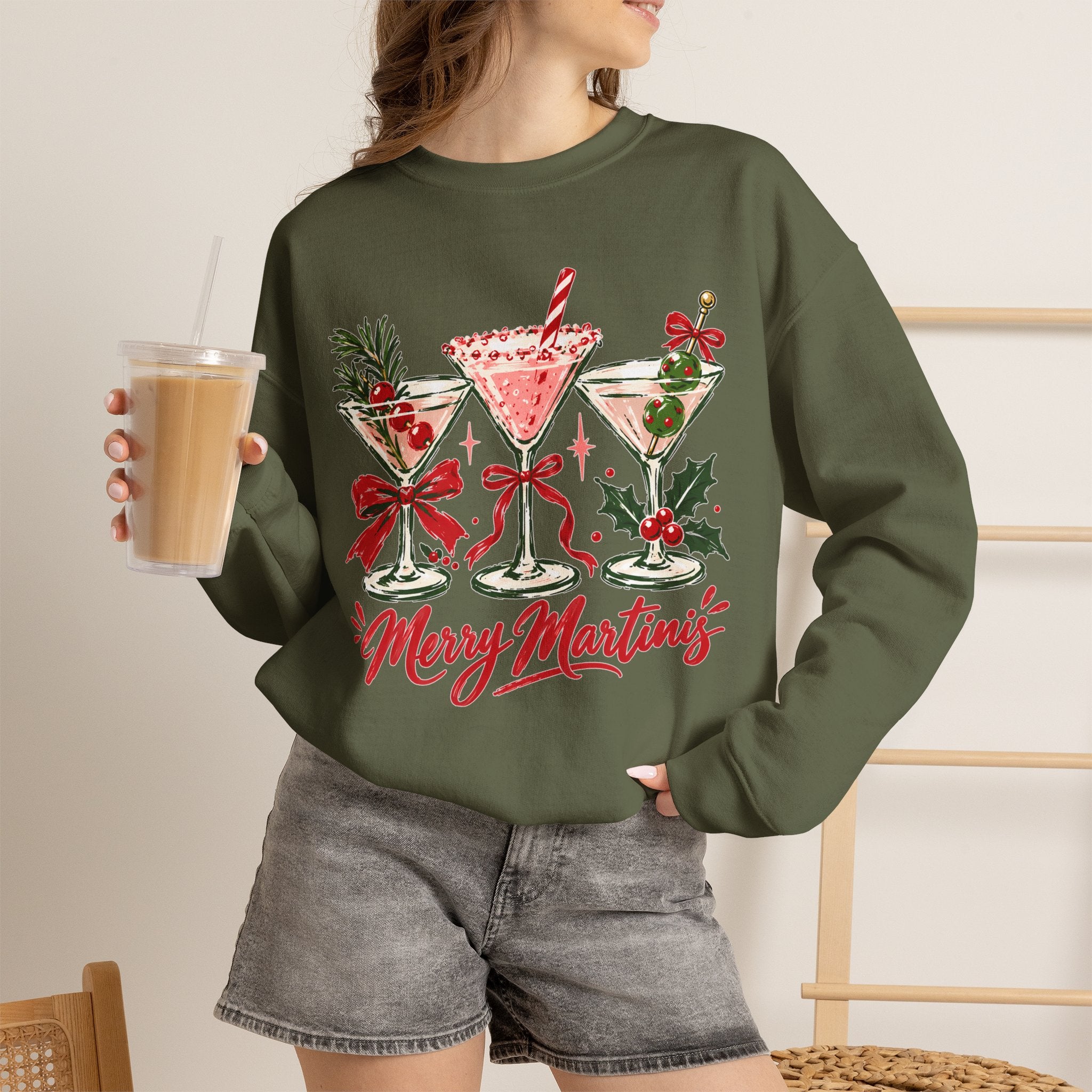 Merry Martinis Christmas Cocktail Crewneck Sweatshirt