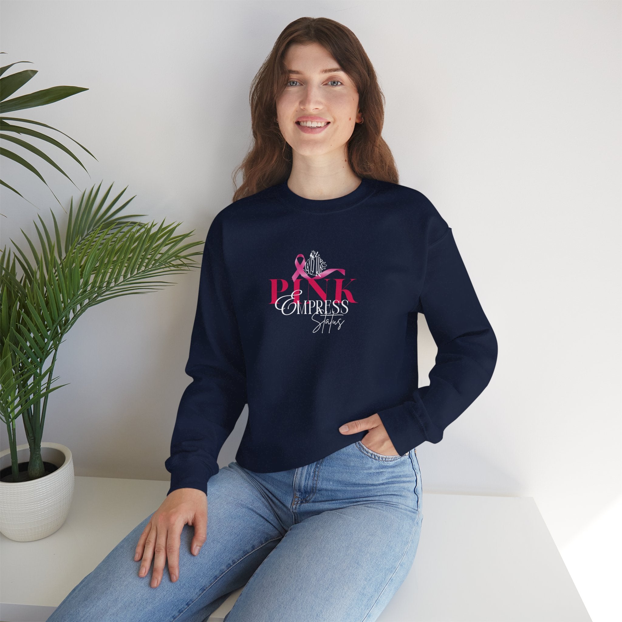 N1K Pink Empress Status Cancer Awareness Crewneck Sweatshirt - Pink Ribbon "PINK" Design