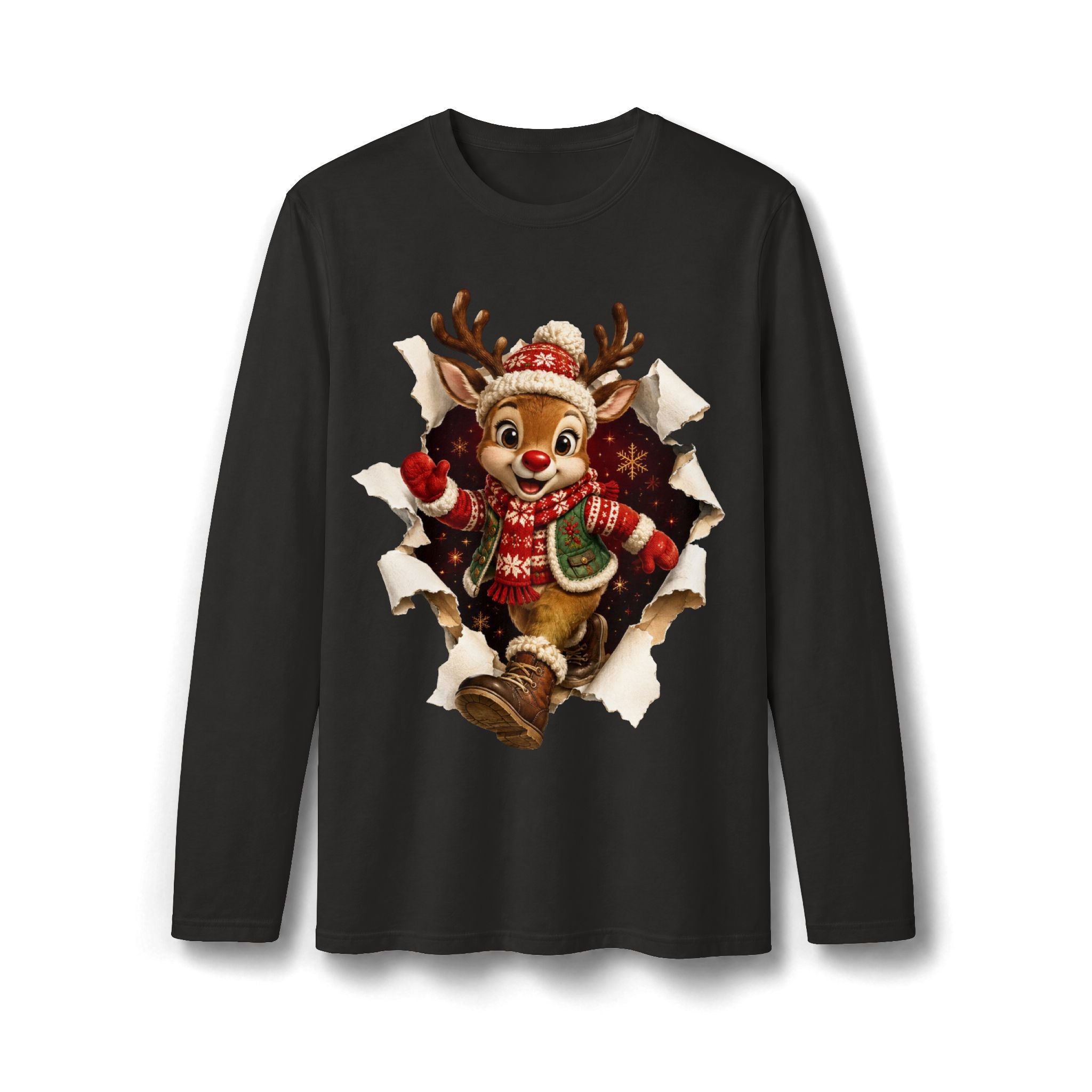 Festive Christmas Reindeer Long Sleeve T-Shirt