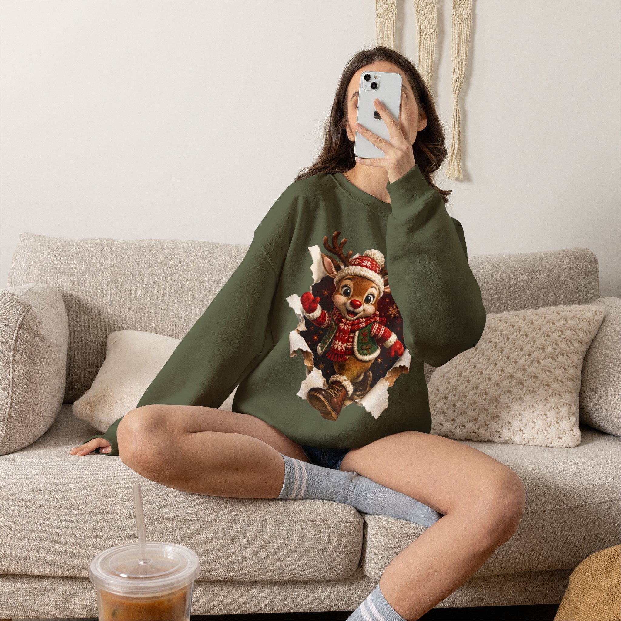 Festive Christmas Reindeer Crewneck Sweatshirt