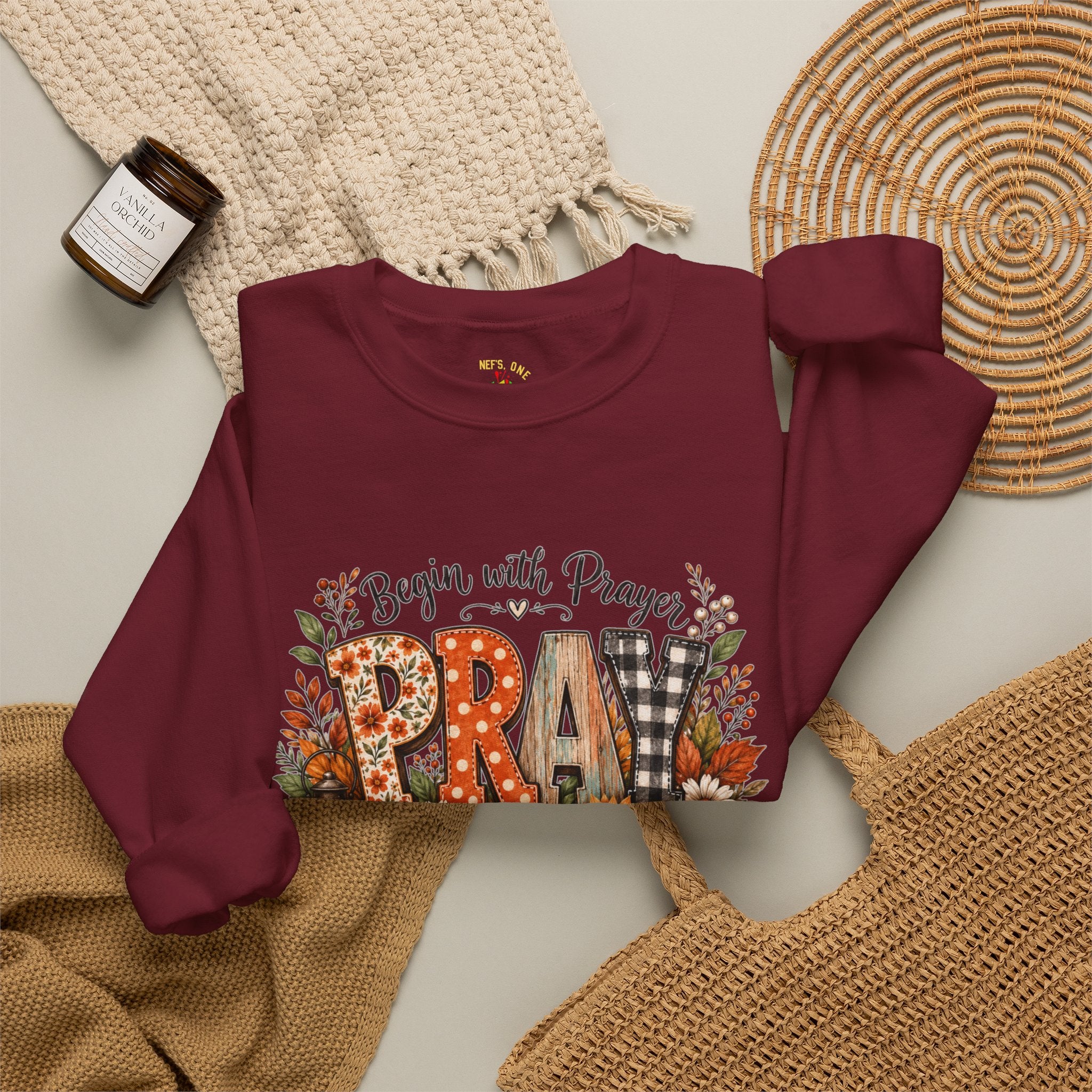 Begin with Prayer Sweatshirt – Floral Christian Faith Crewneck