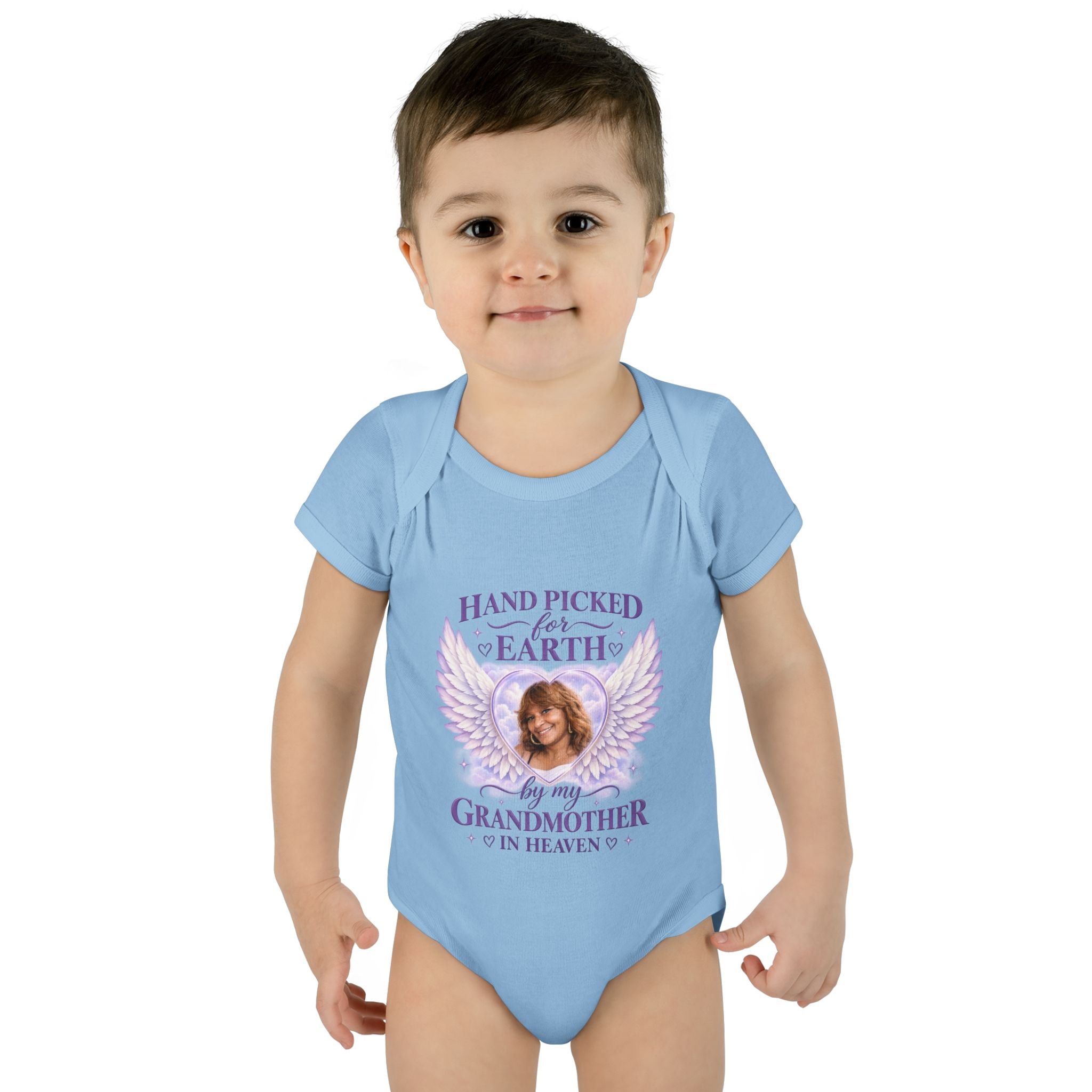 Mariah Infant Another Customized Smile Bodysuit "Handpicked for Earth by My Grandma in Heaven" – Memorial Baby Onesie