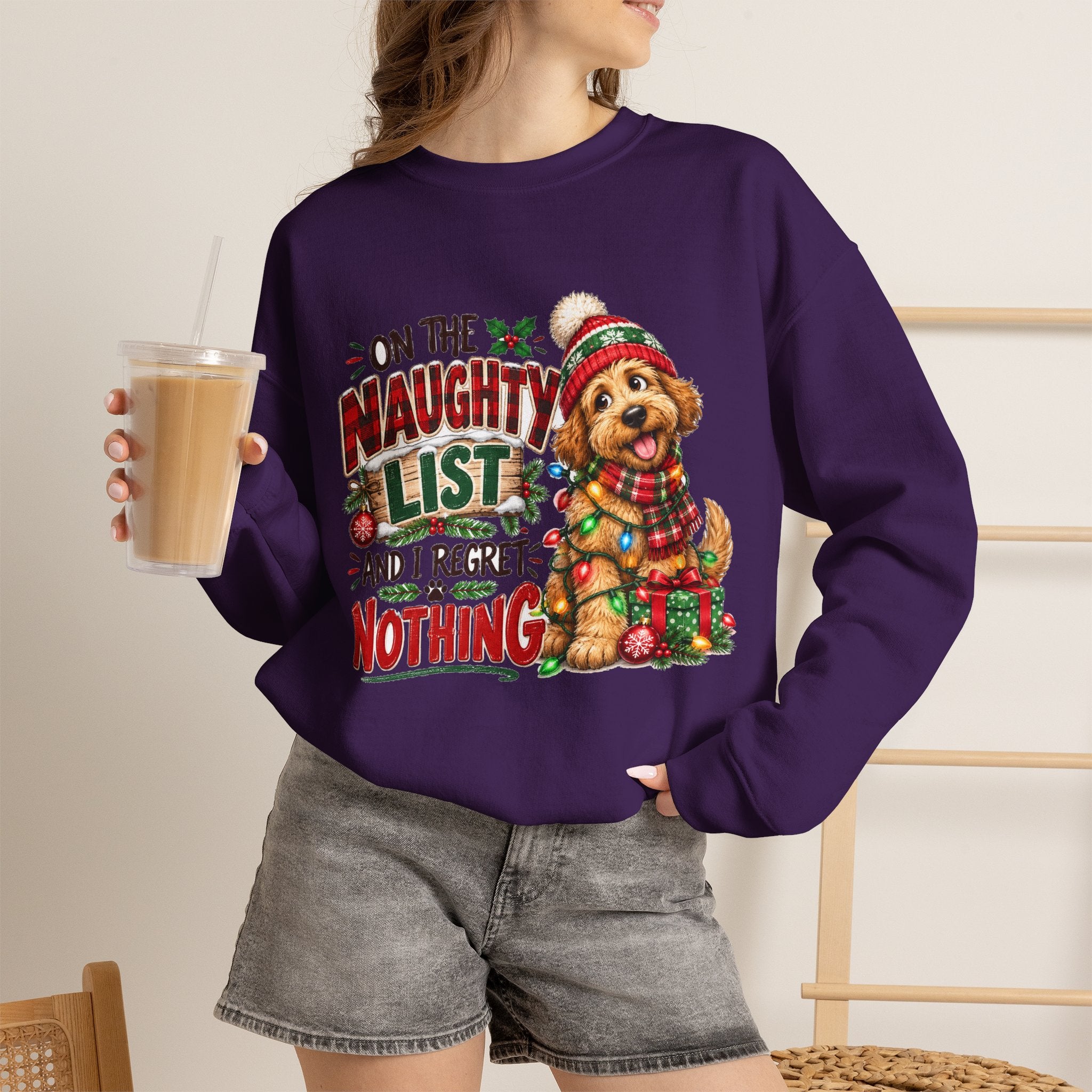 On the Naughty List and I Regret Nothing Christmas Crewneck Sweatshirt