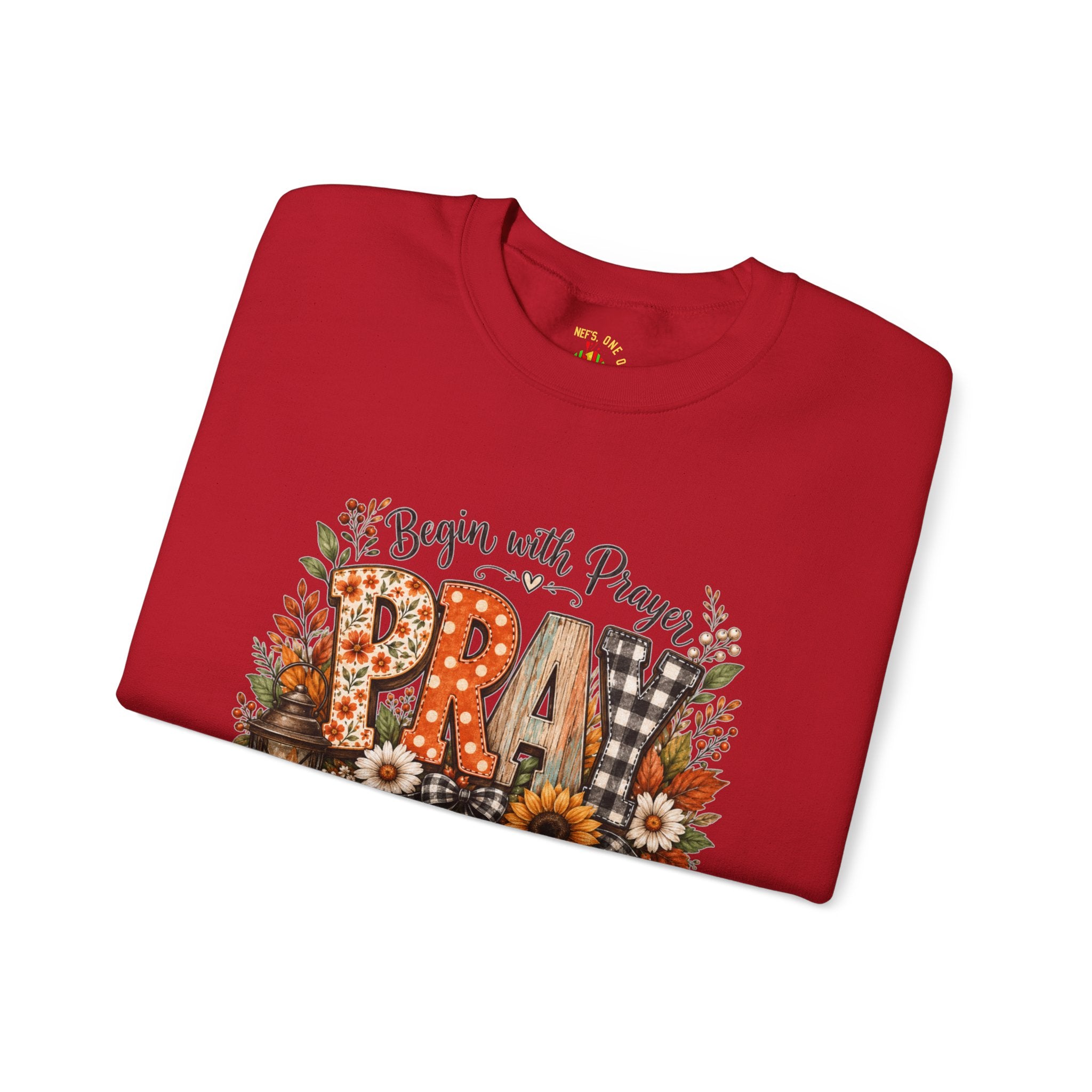 Begin with Prayer Sweatshirt – Floral Christian Faith Crewneck