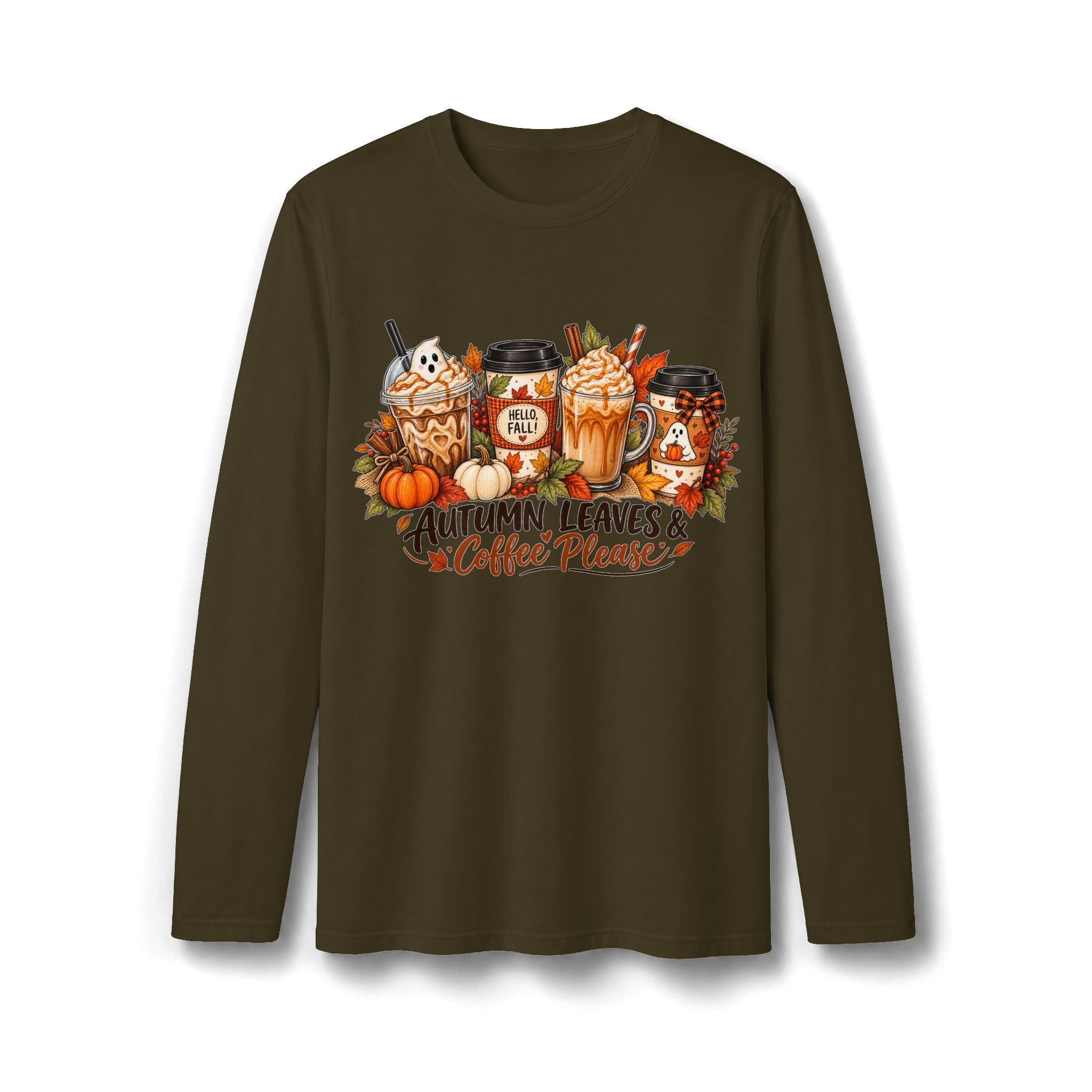 Autumn Leaves & Coffee Please Long Sleeve T-Shirt