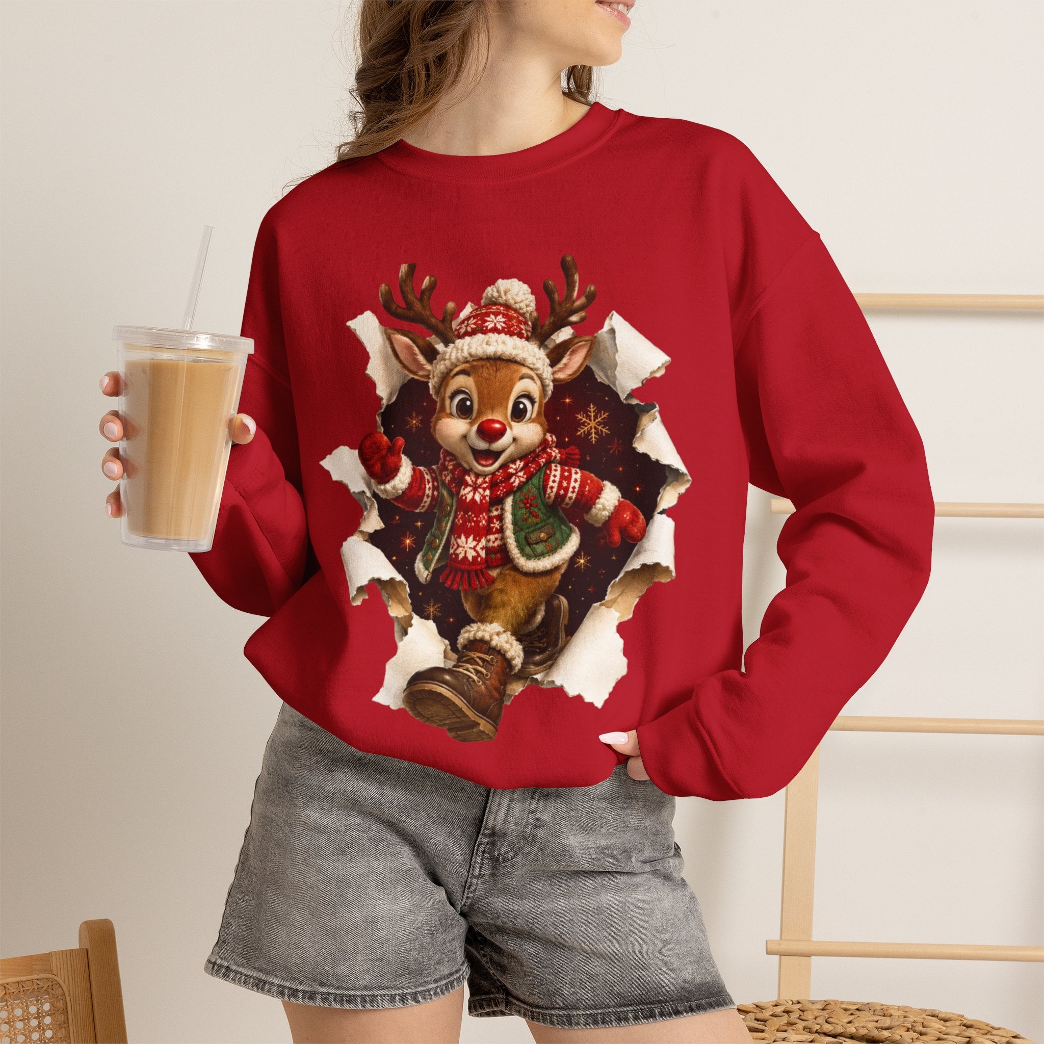Festive Christmas Reindeer Crewneck Sweatshirt