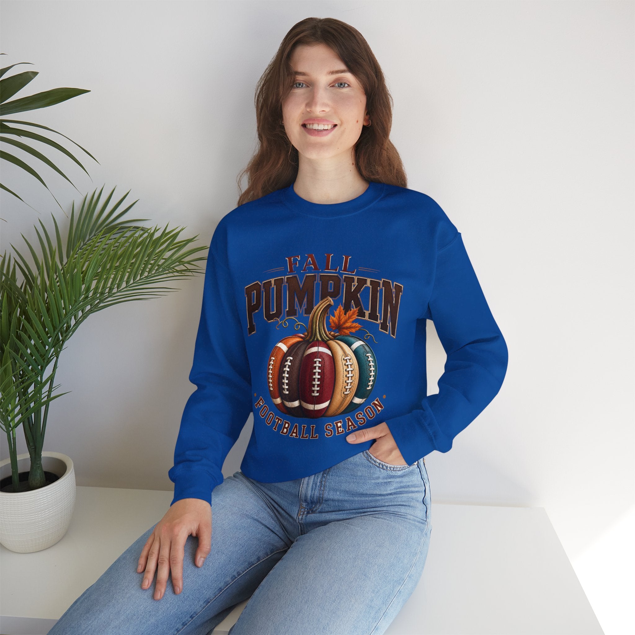 Fall Pumpkin Football Season Crewneck Sweatshirt