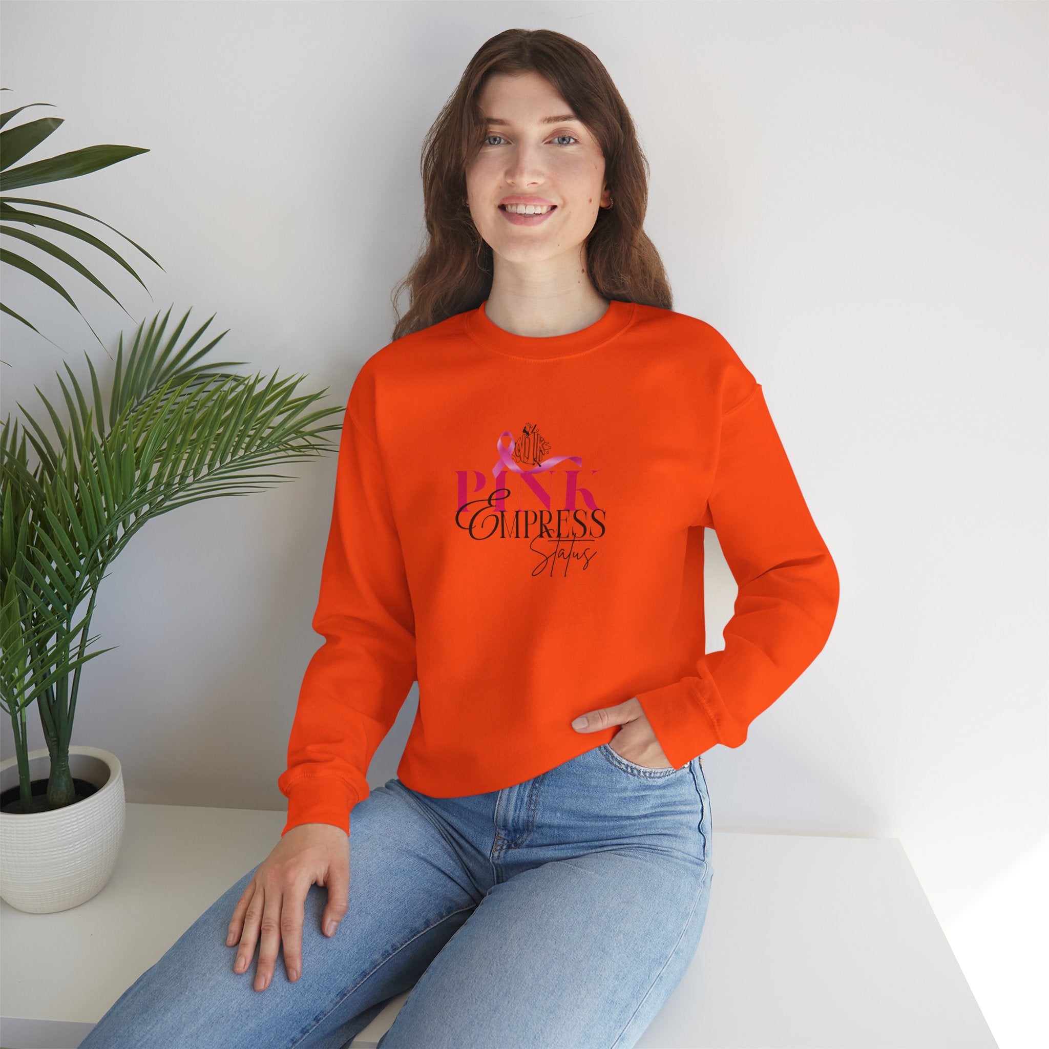 N1K Pink Empress Status Cancer Awareness Crewneck Sweatshirt - Pink Ribbon "PINK" Design