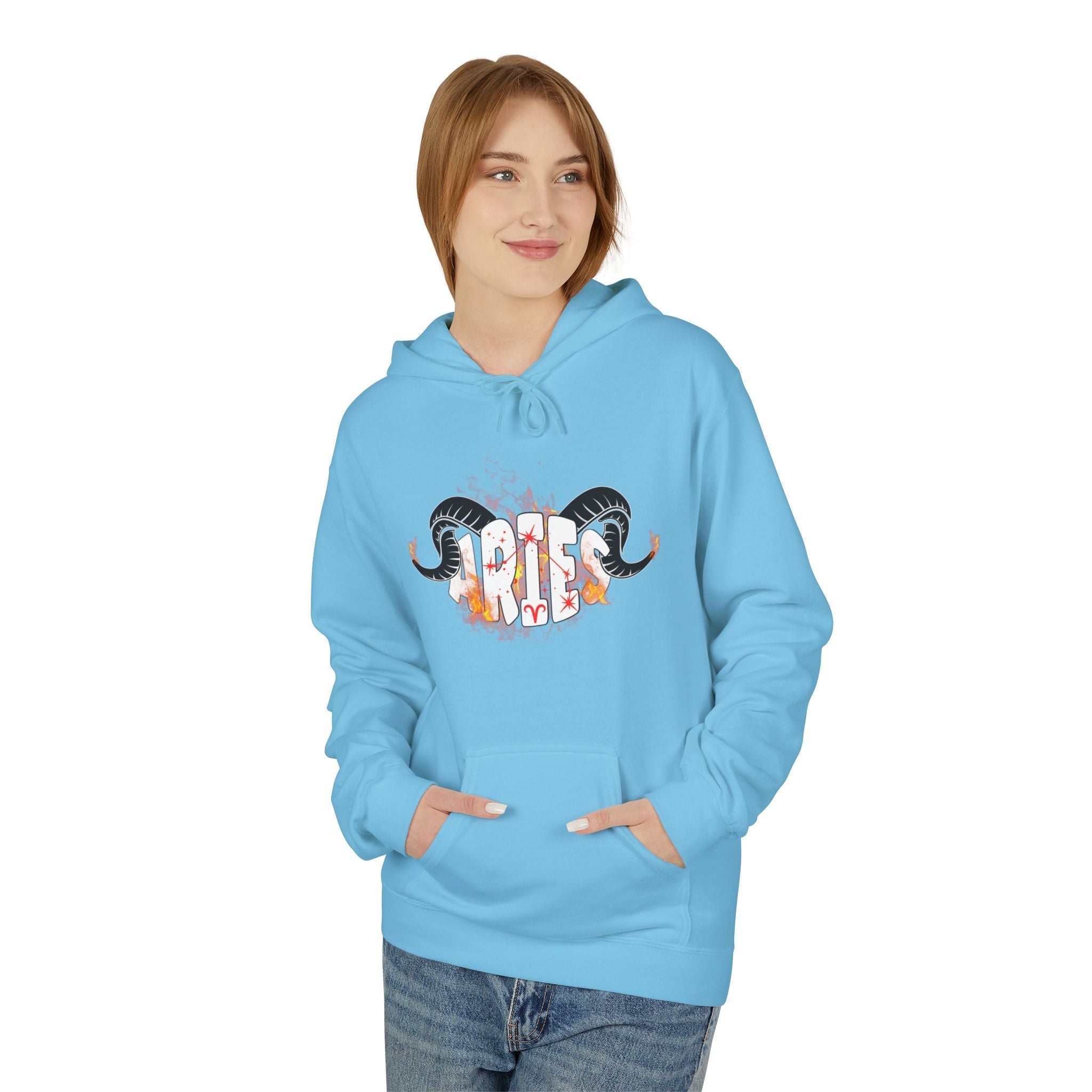 Aries Ram on fire Hoodie — Unisex Zodiac Astrology Hoodie with 'Aries' Design