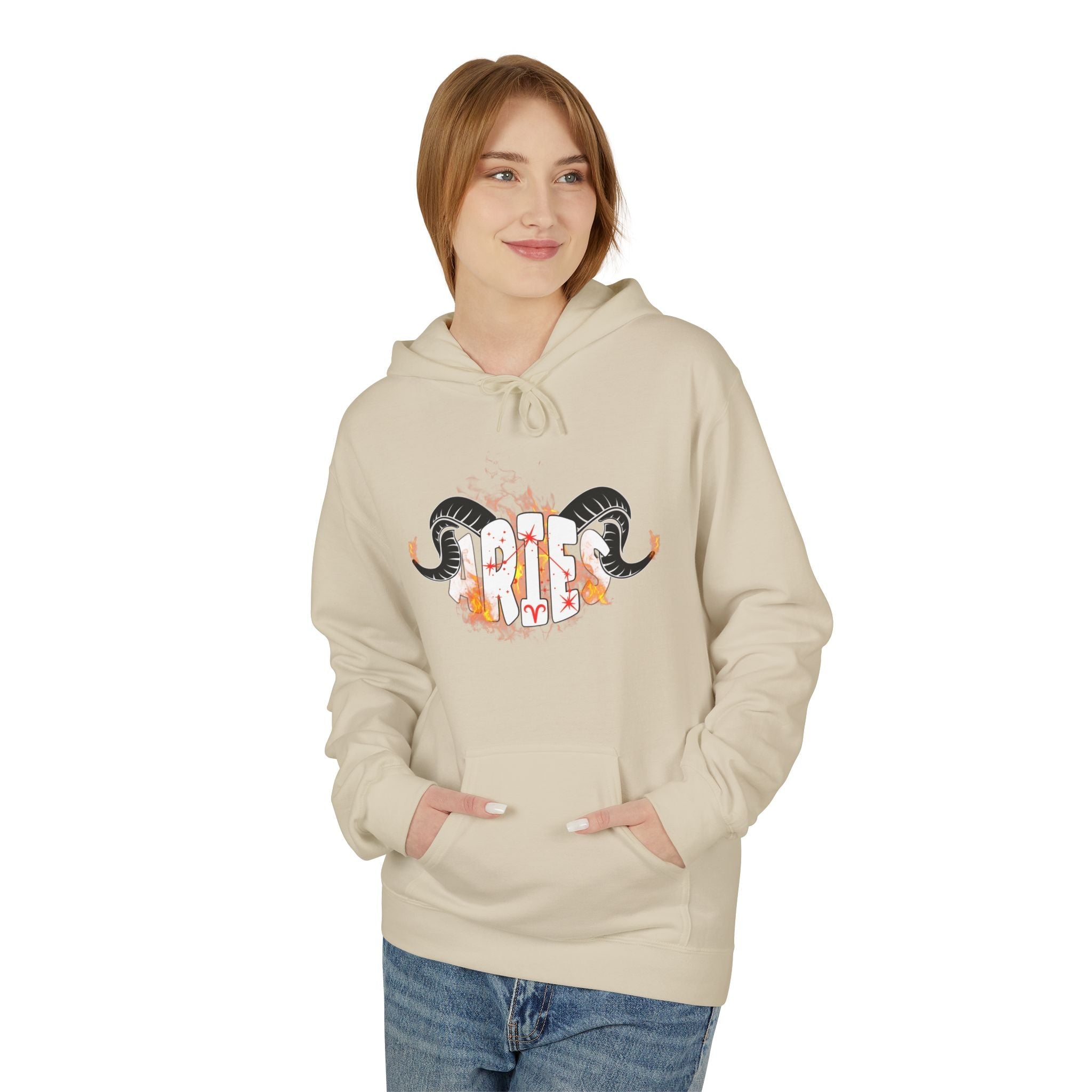 Aries Ram on fire Hoodie — Unisex Zodiac Astrology Hoodie with 'Aries' Design