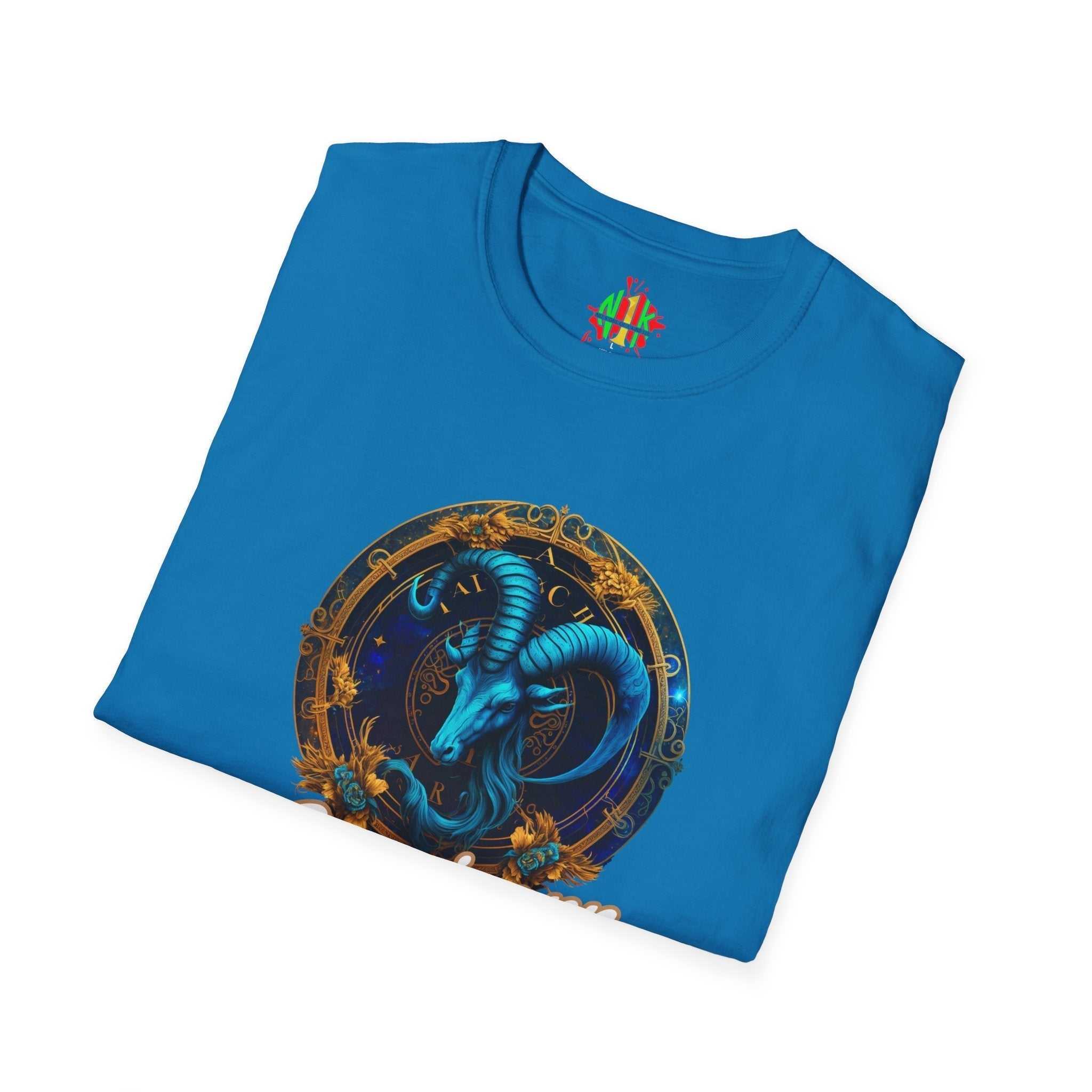 Capricorn Tee unisex soft-style cotton t-shirt with size guide and fabric details