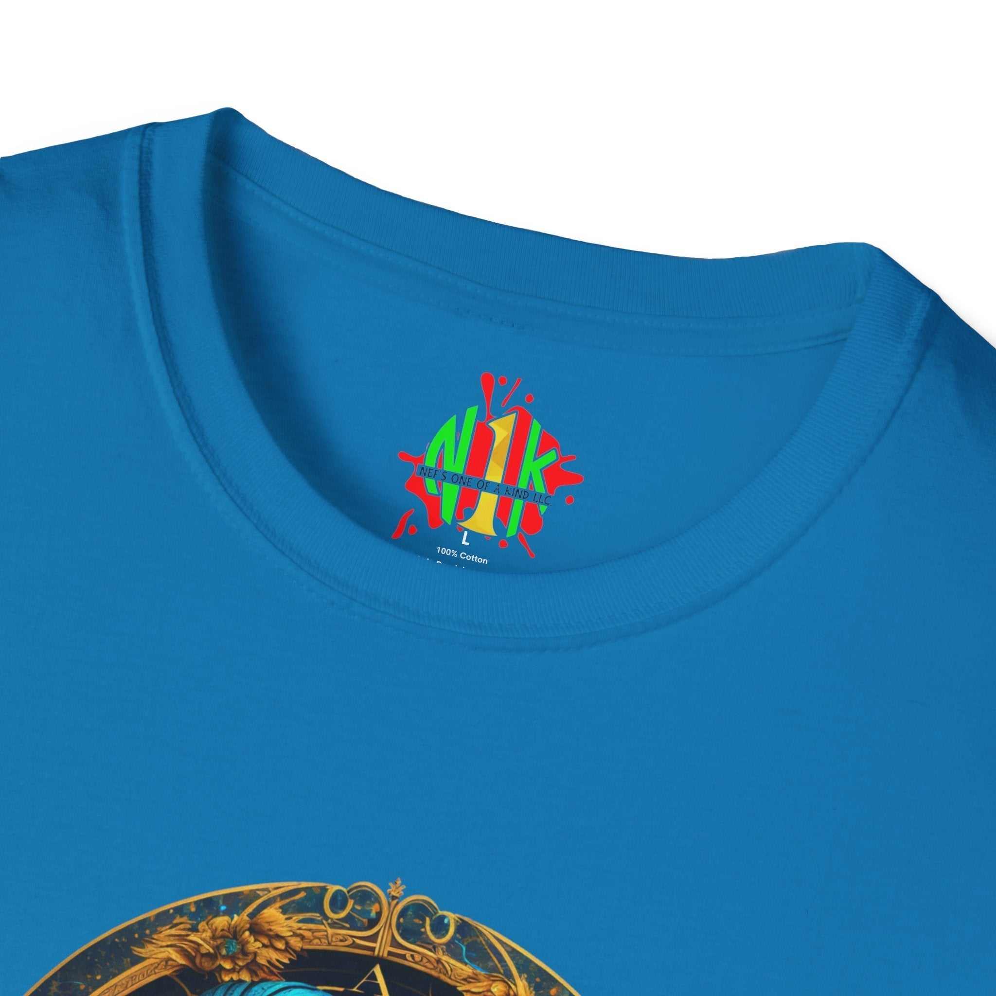 Capricorn Tee unisex soft-style cotton t-shirt with size guide and durable ribbed collar