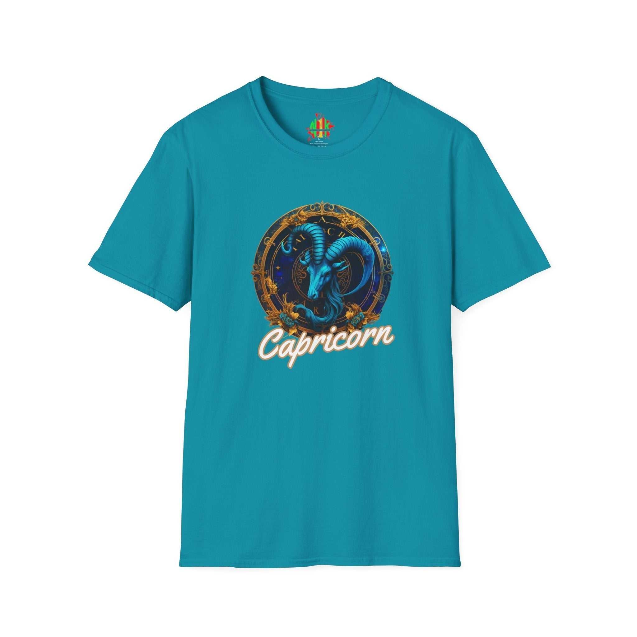 Capricorn Tee unisex soft-style cotton t-shirt with size guide and sustainable fabric details