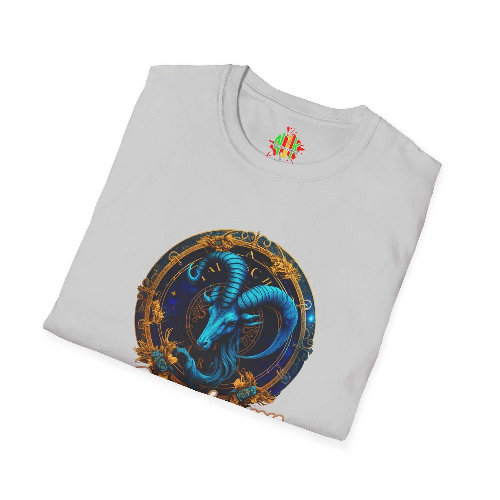 Capricorn Tee unisex soft-style 100% cotton t-shirt with size guide and durable collar
