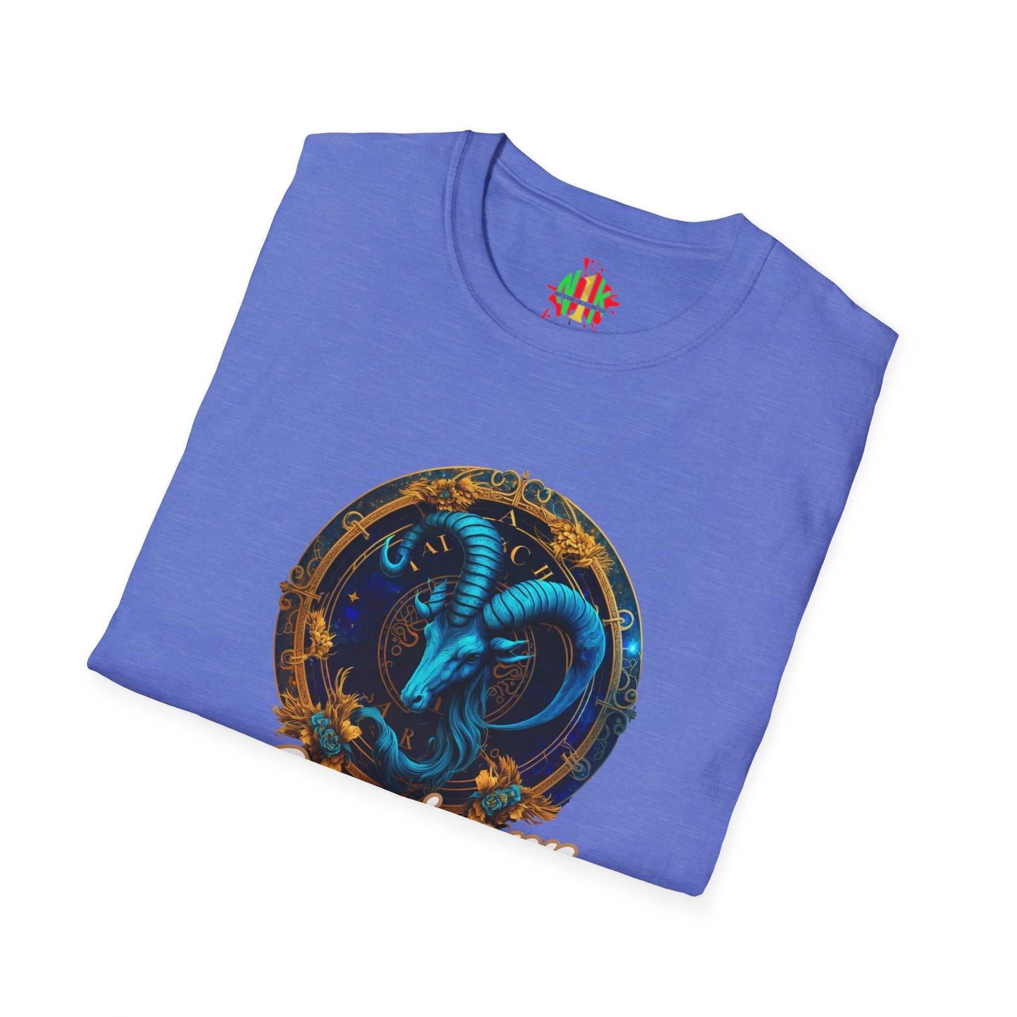 Unisex Capricorn Tee in various sizes, 100% cotton soft-style fabric, classic fit with crew neckline, durable ribbed collar and twill tape shoulders