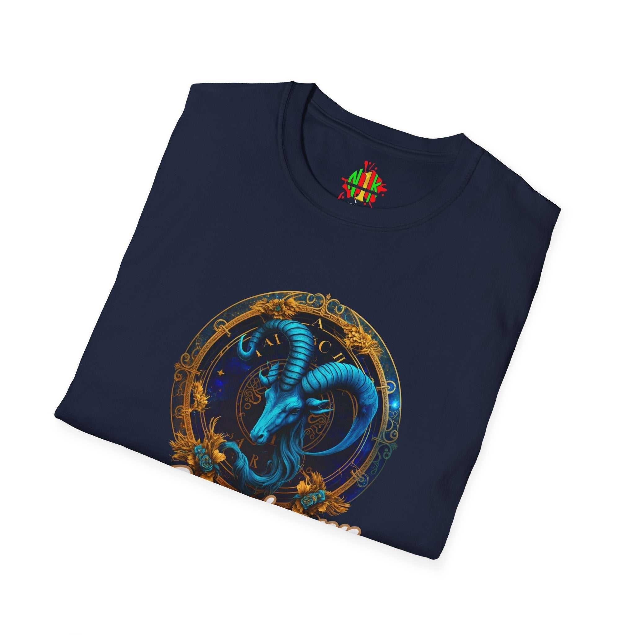 Capricorn Tee unisex soft-style cotton t-shirt size guide and fabric details