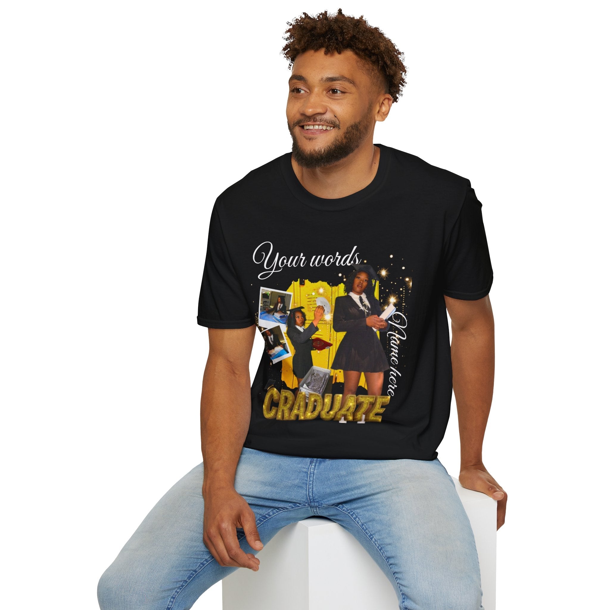 Custom Graduate 4‑Photo Collage T-Shirt — Personalized Family Graduation Tee