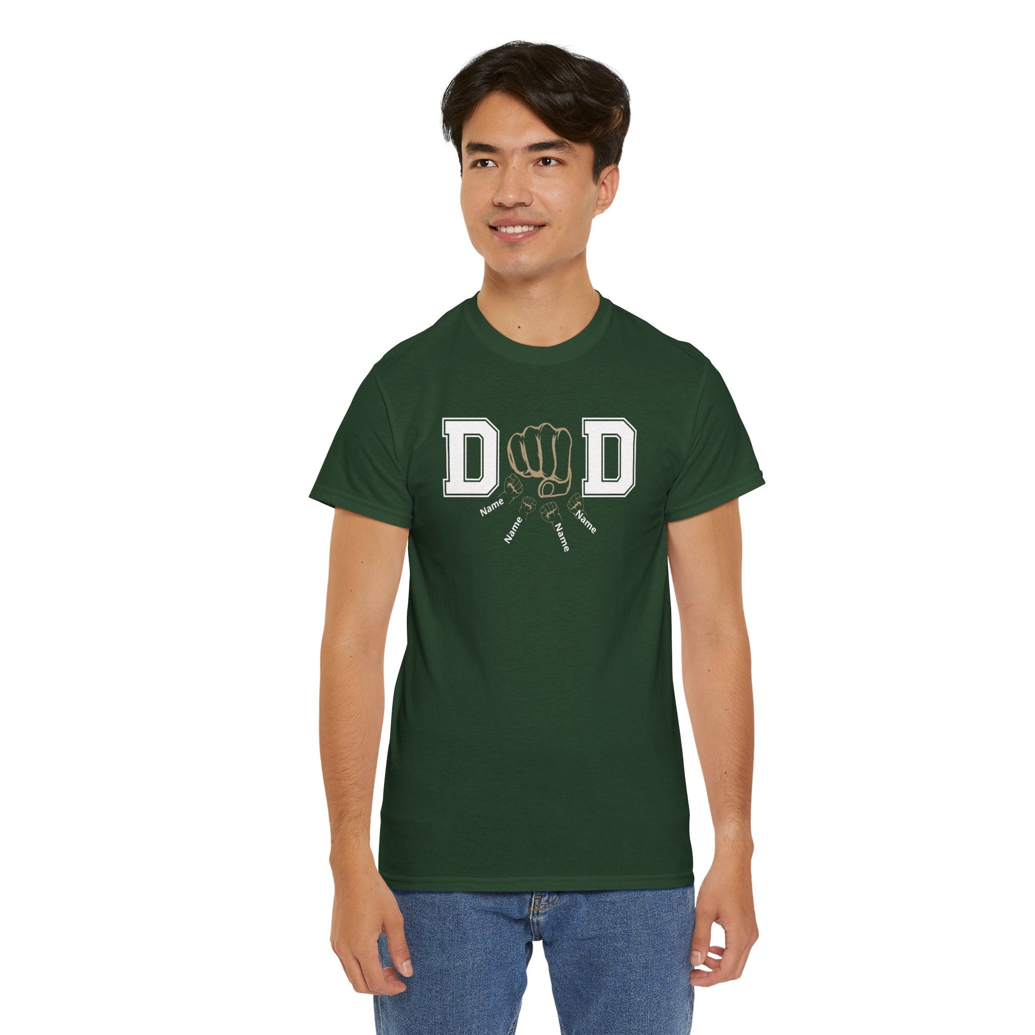 Dad Fist Bump T‑Shirt — Vintage Block Letter DAD Graphic Tee