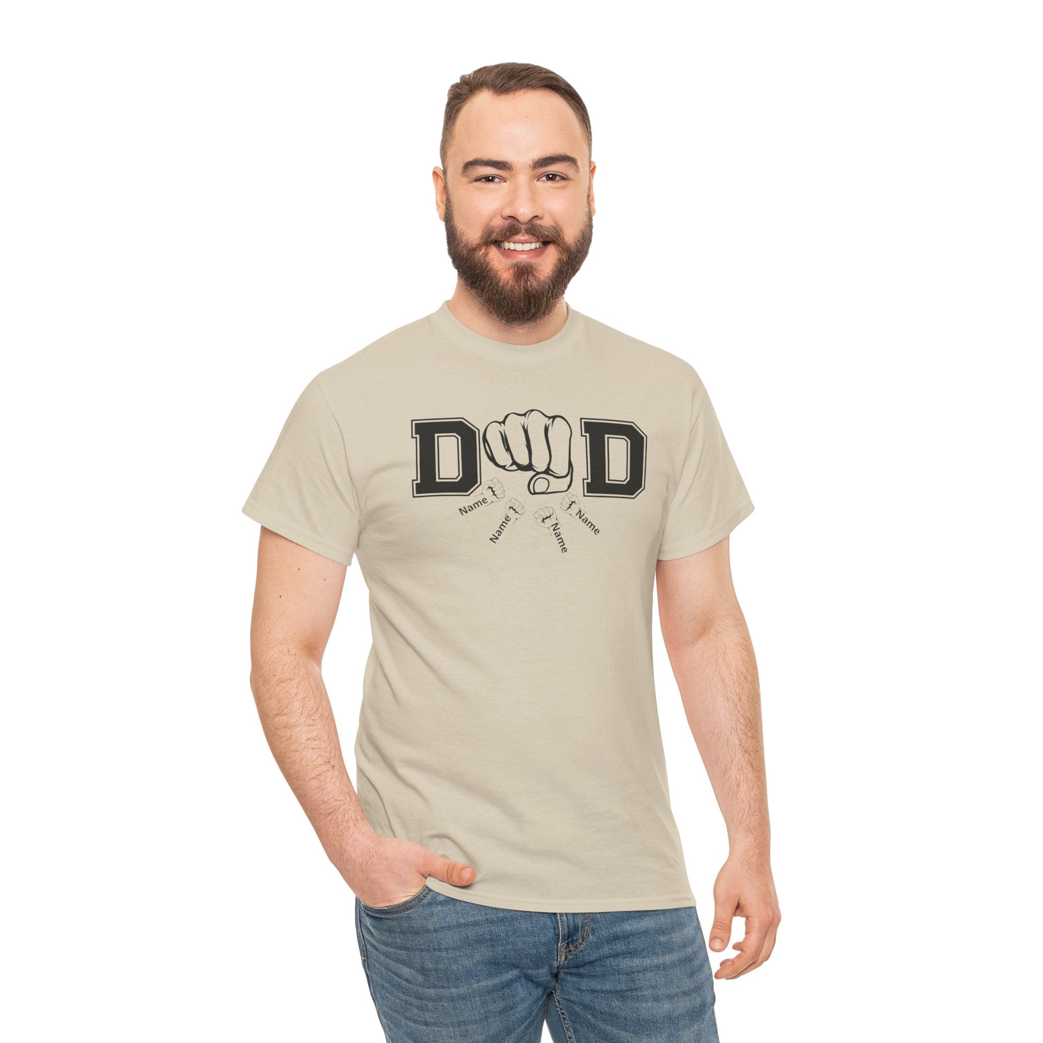 Dad Fist Bump T‑Shirt — Vintage Block Letter DAD Graphic Tee