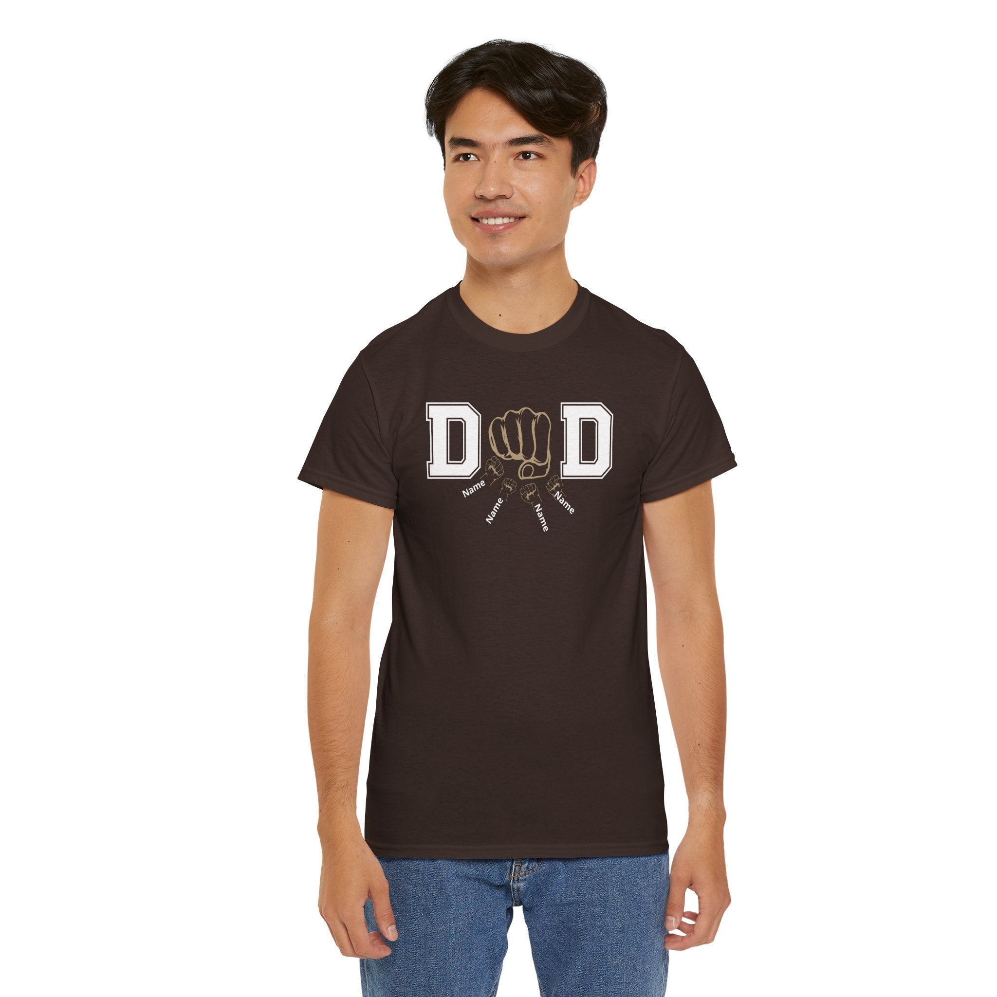 Dad Fist Bump T‑Shirt — Vintage Block Letter DAD Graphic Tee