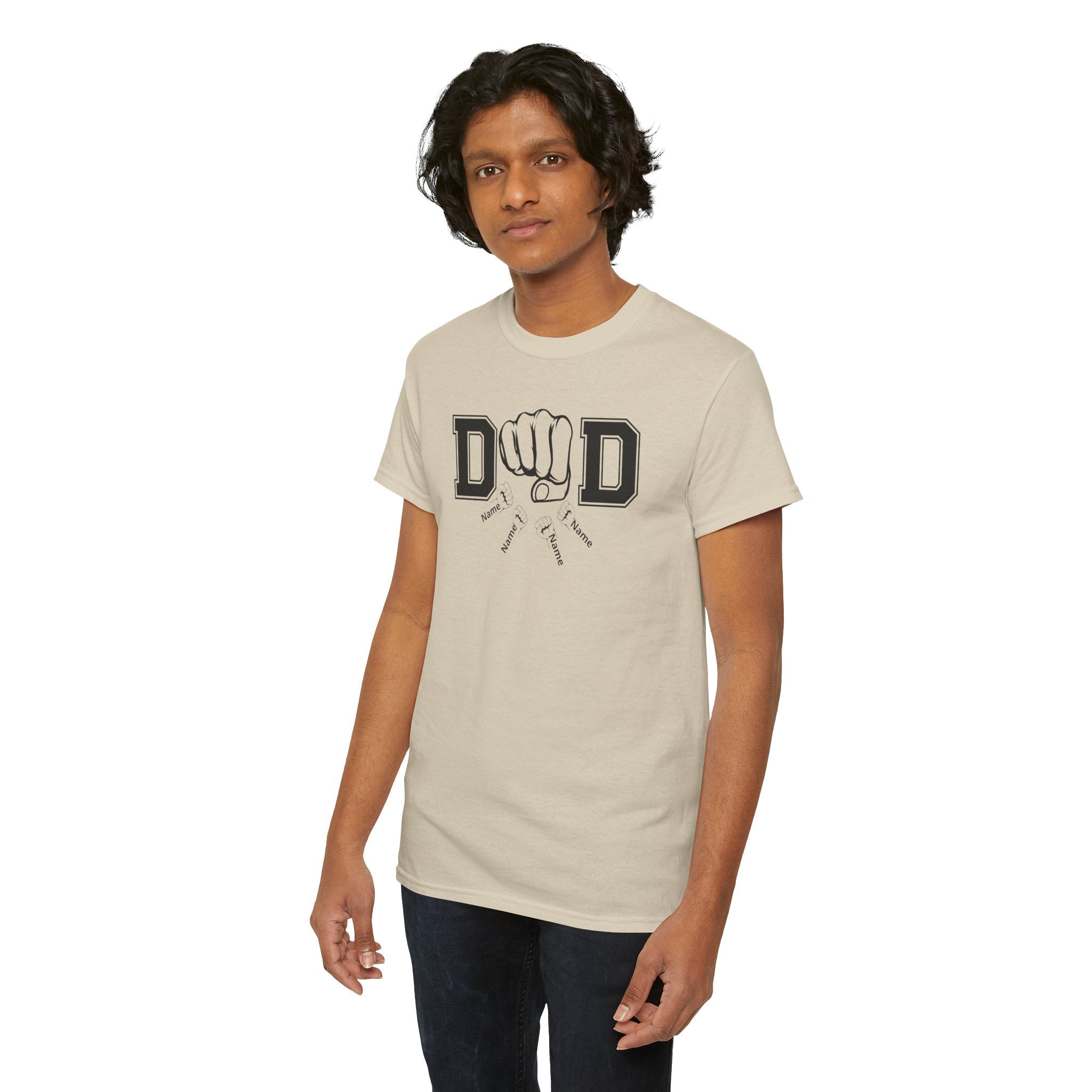 Dad Fist Bump T‑Shirt — Vintage Block Letter DAD Graphic Tee