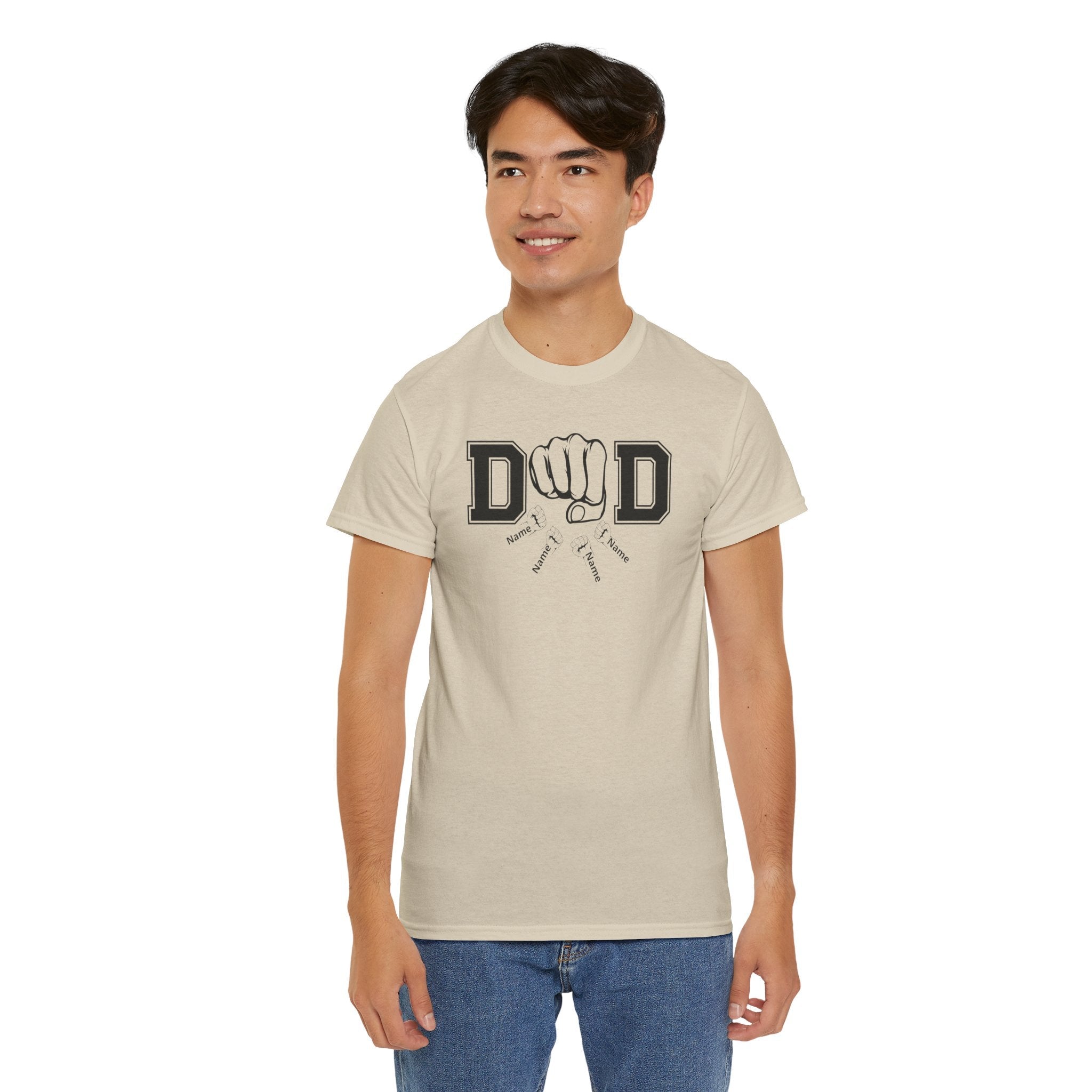 Dad Fist Bump T‑Shirt — Vintage Block Letter DAD Graphic Tee