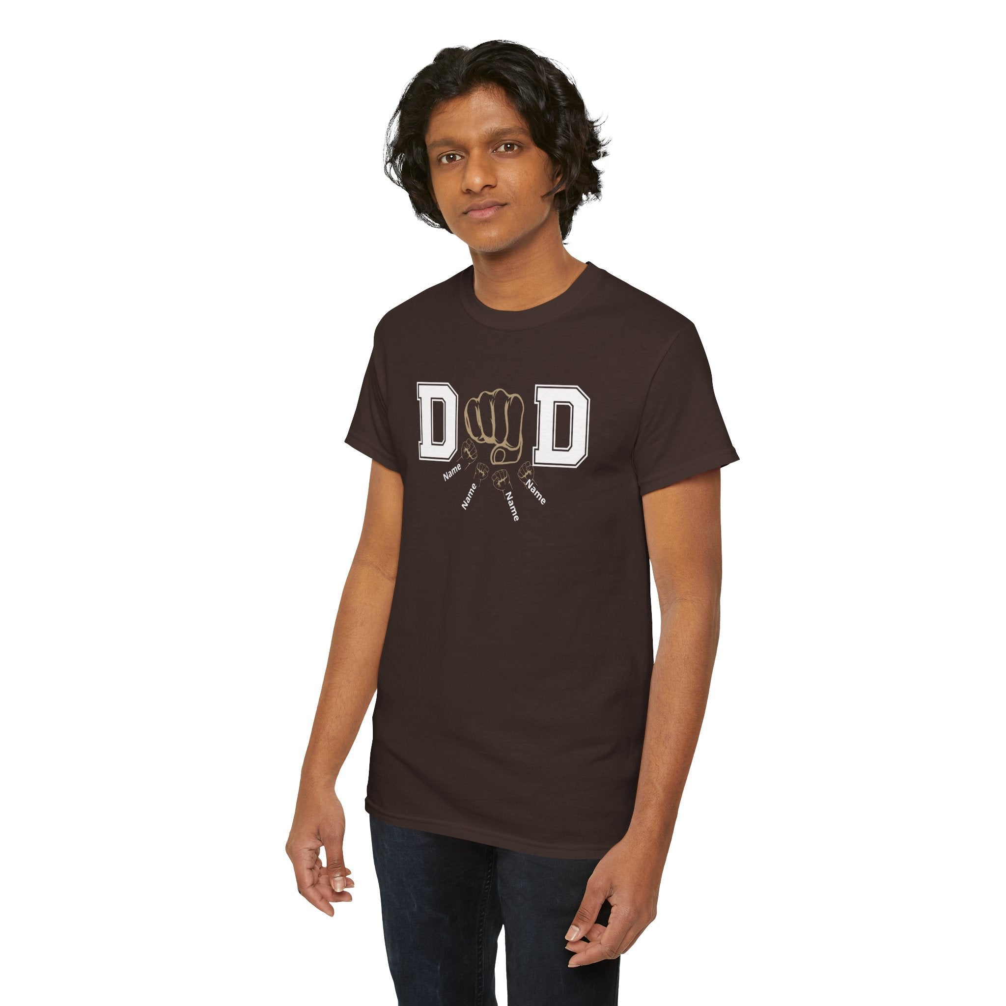 Dad Fist Bump T‑Shirt — Vintage Block Letter DAD Graphic Tee