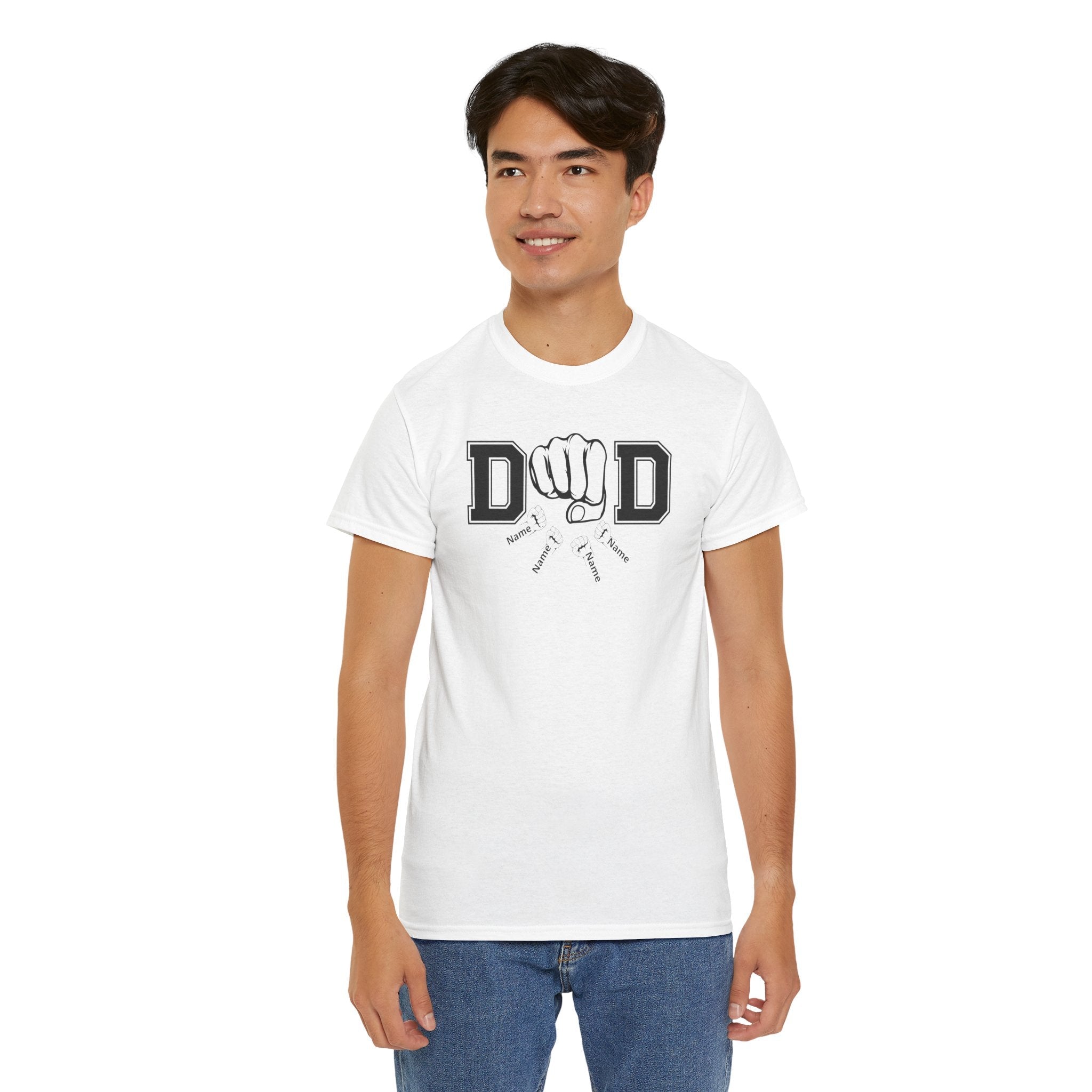 Dad Fist Bump T‑Shirt — Vintage Block Letter DAD Graphic Tee