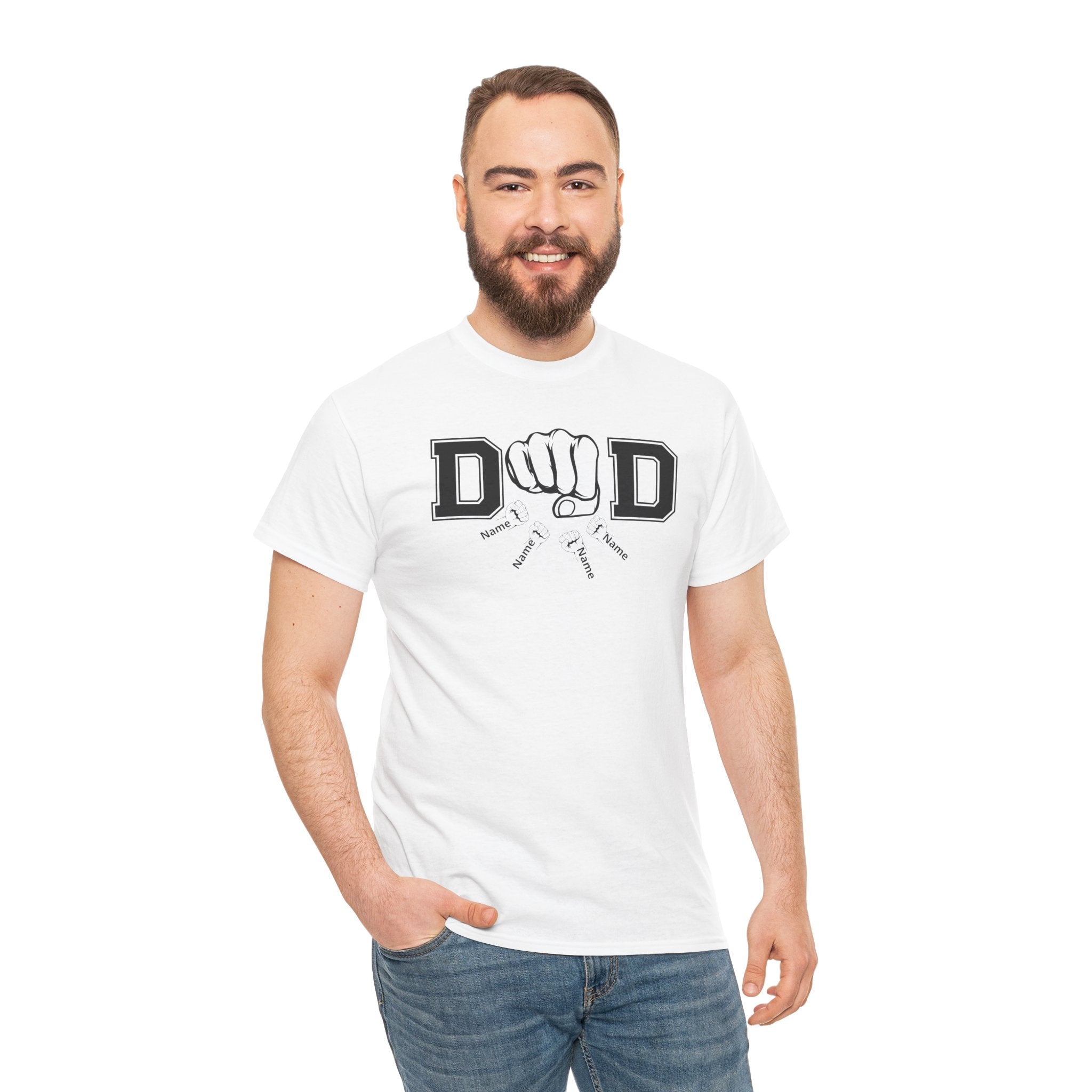 Dad Fist Bump T‑Shirt — Vintage Block Letter DAD Graphic Tee