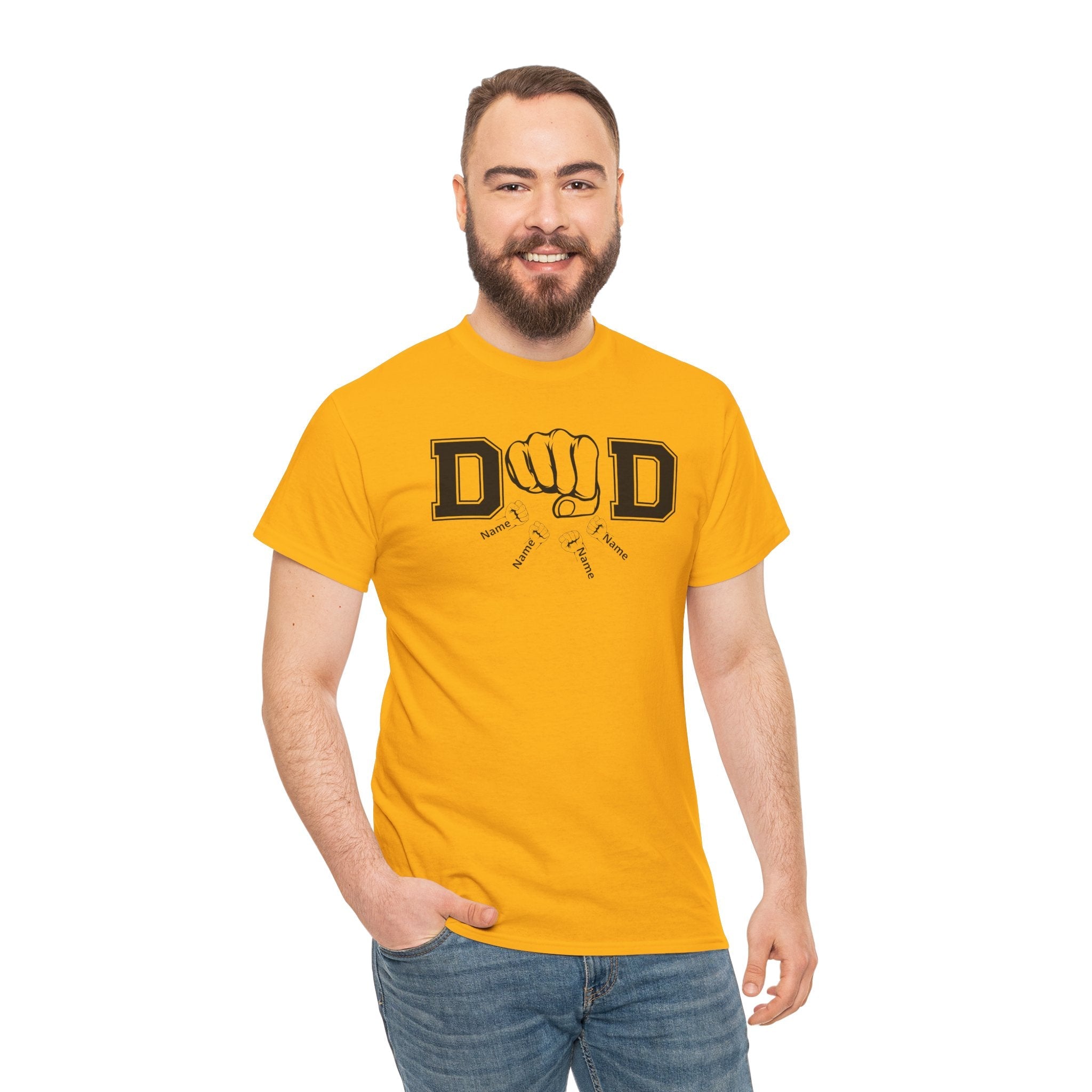 Dad Fist Bump T‑Shirt — Vintage Block Letter DAD Graphic Tee