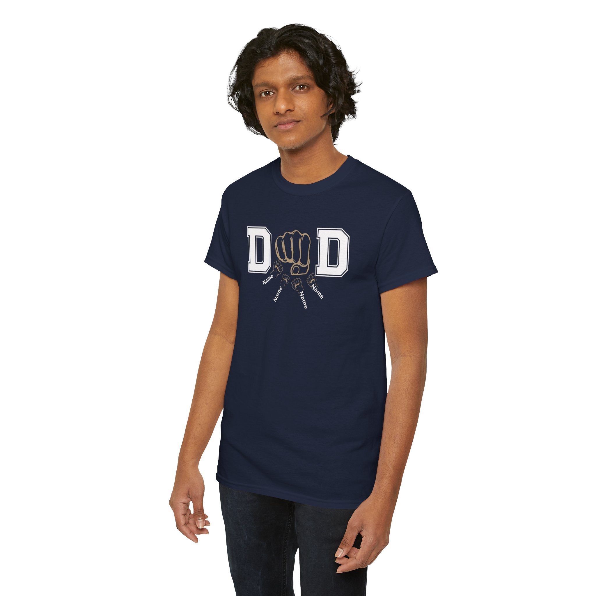 Dad Fist Bump T‑Shirt — Vintage Block Letter DAD Graphic Tee