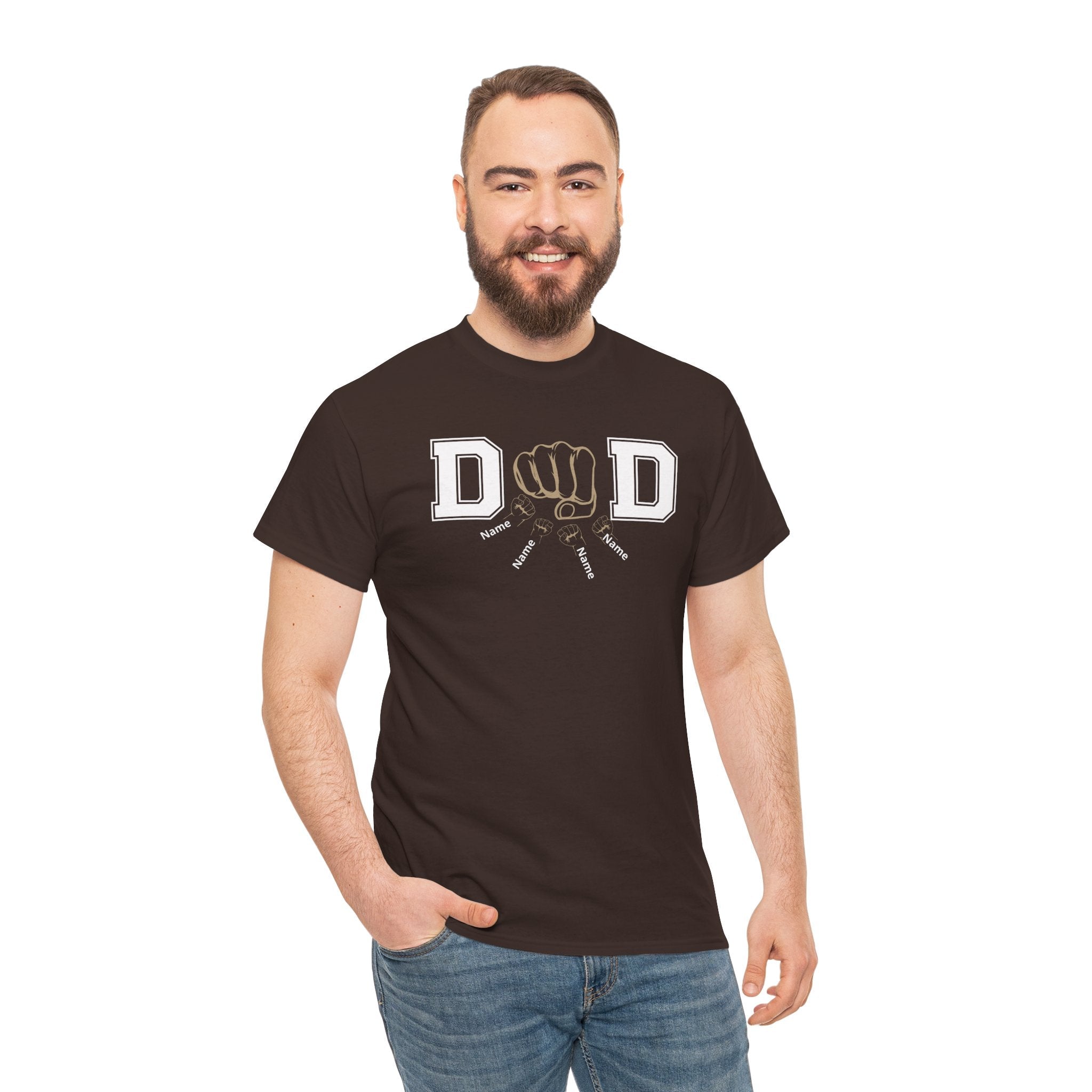 Dad Fist Bump T‑Shirt — Vintage Block Letter DAD Graphic Tee