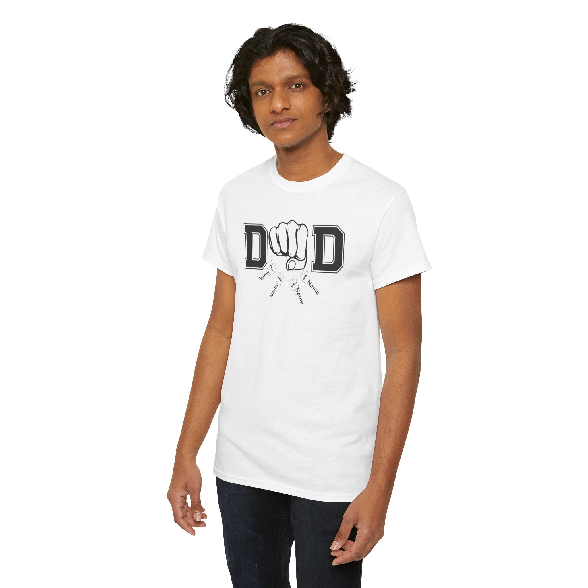 Dad Fist Bump T‑Shirt — Vintage Block Letter DAD Graphic Tee