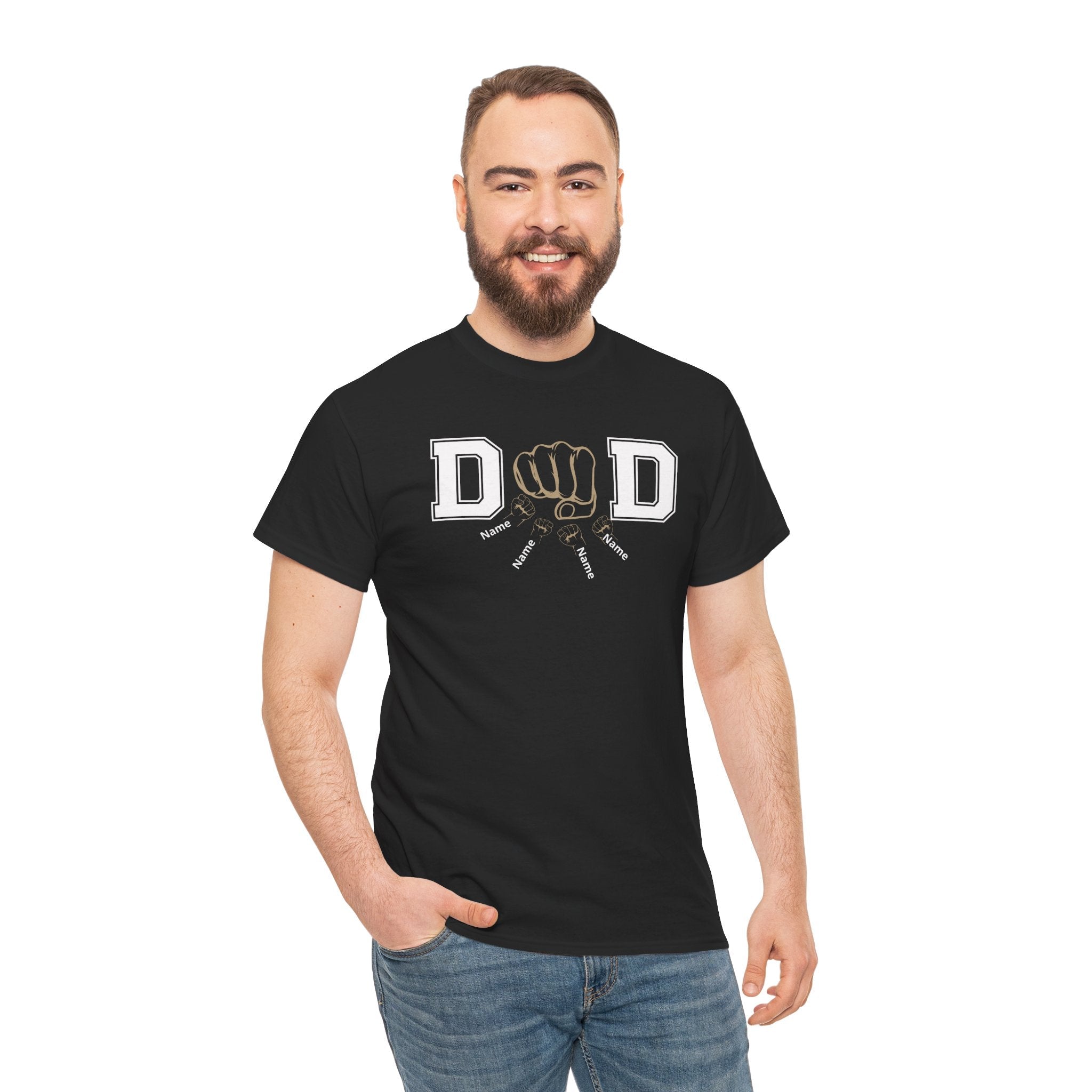 Dad Fist Bump T‑Shirt — Vintage Block Letter DAD Graphic Tee