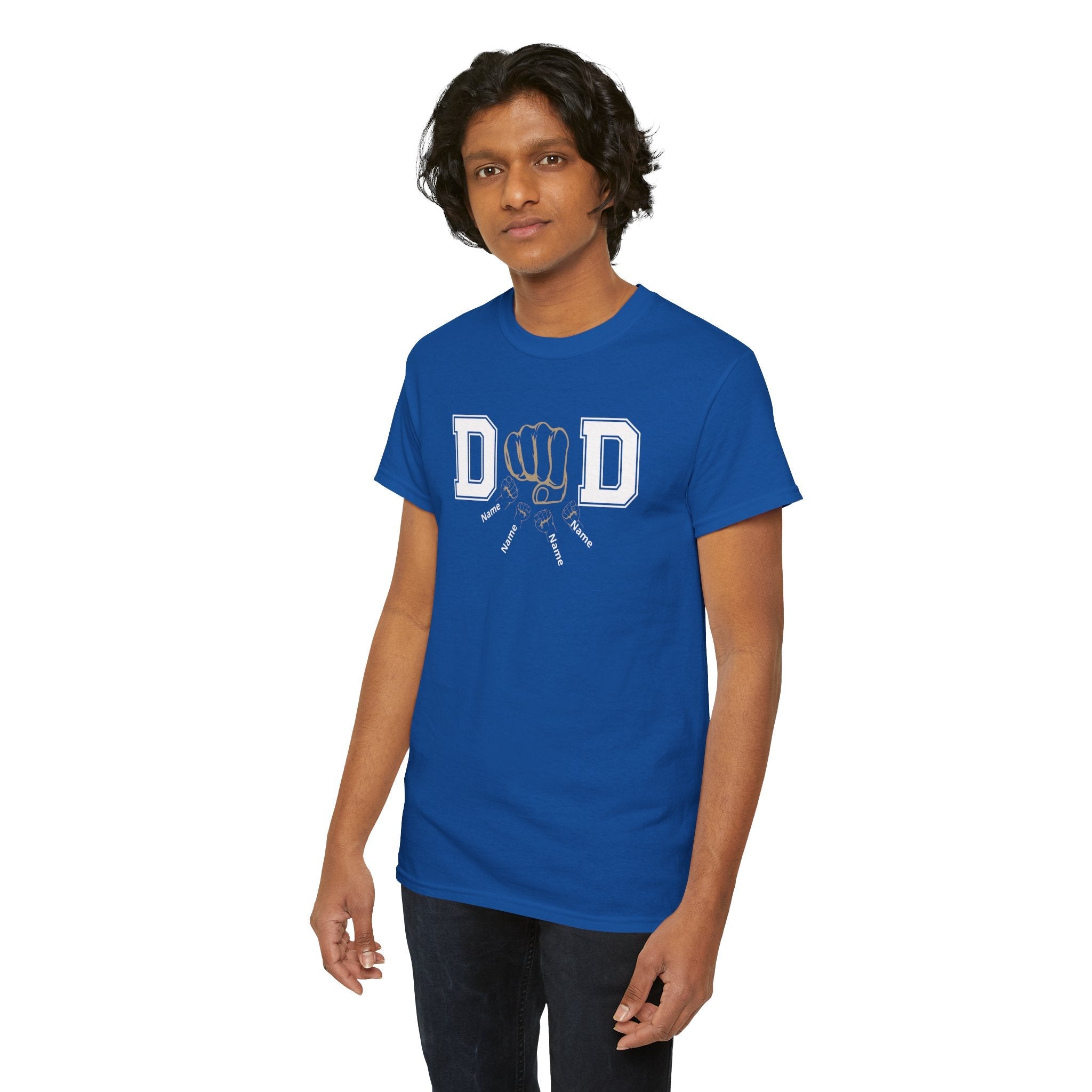 Dad Fist Bump T‑Shirt — Vintage Block Letter DAD Graphic Tee