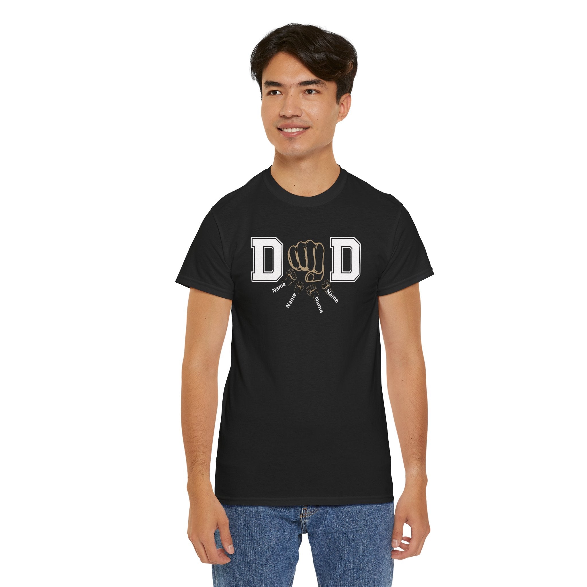 Dad Fist Bump T‑Shirt — Vintage Block Letter DAD Graphic Tee