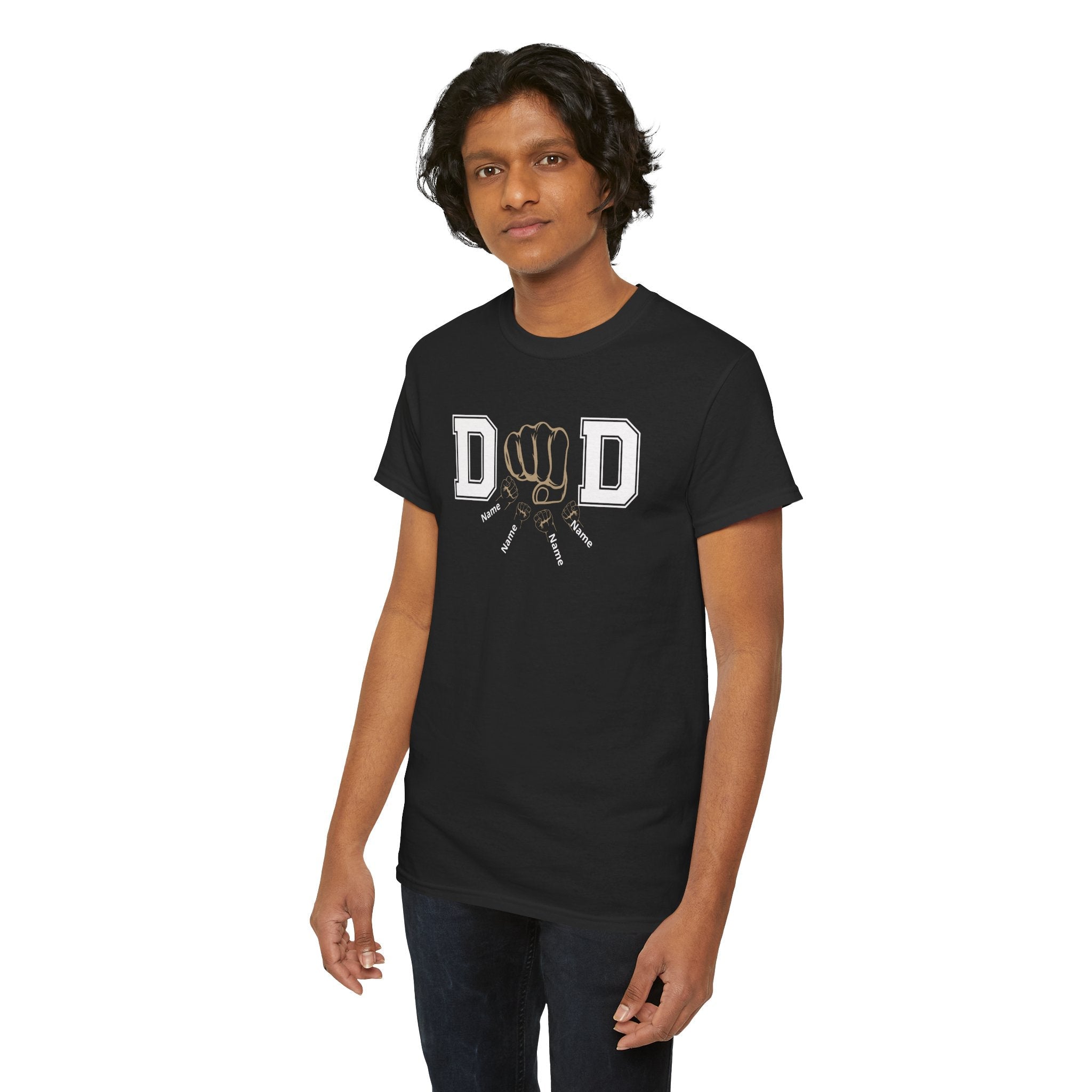 Dad Fist Bump T‑Shirt — Vintage Block Letter DAD Graphic Tee