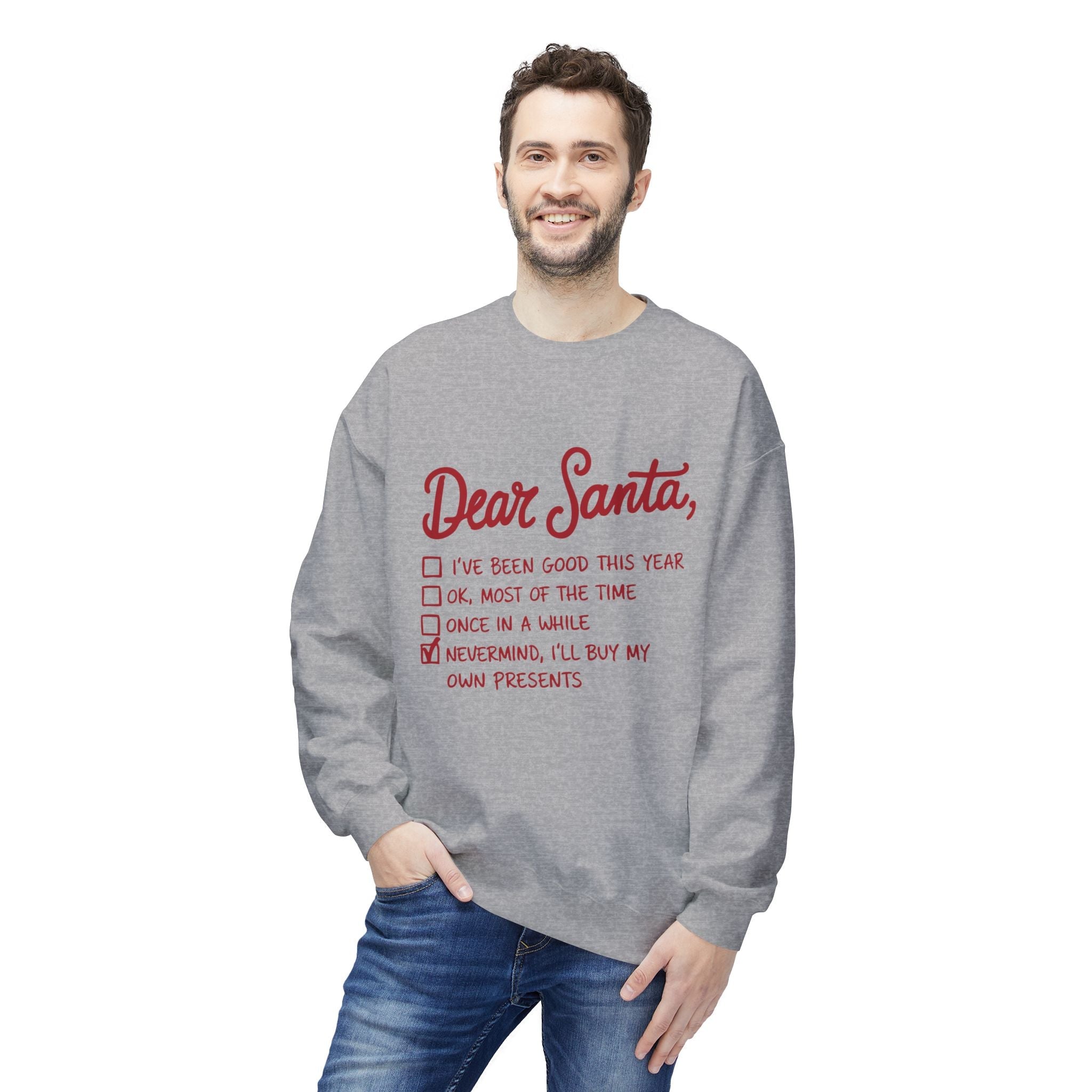 "Dear Santa" Funny Christmas Checklist Holiday Crewneck SweatshirtSweatshirtDear Santa