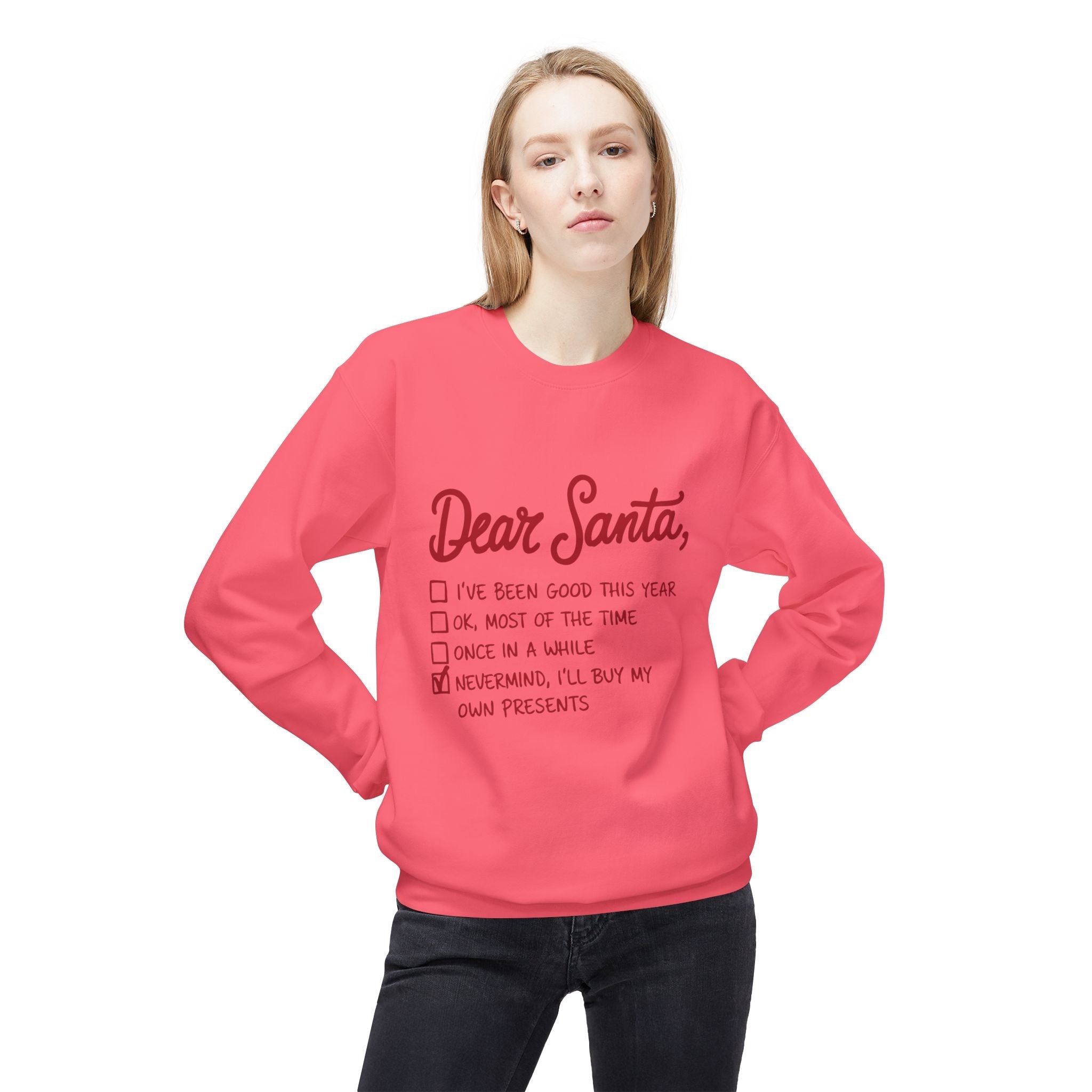 "Dear Santa" Funny Christmas Checklist Holiday Crewneck SweatshirtSweatshirtDear Santa