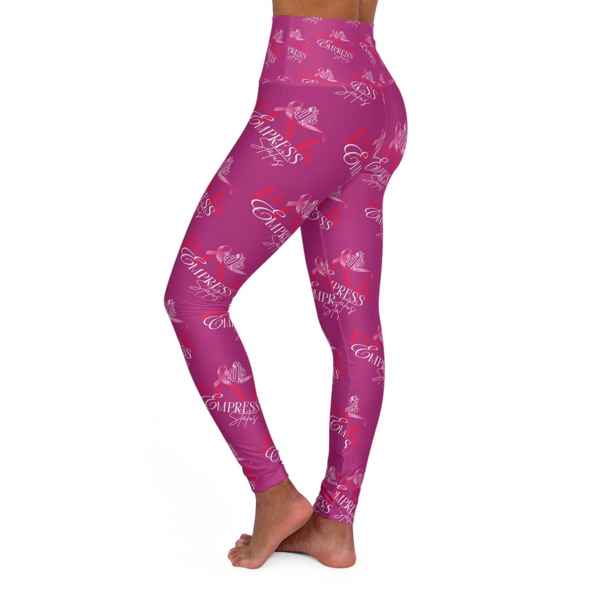 Empress Status Pink Breast Cancer Awareness High-Waist Yoga Leggings — All-Over Print