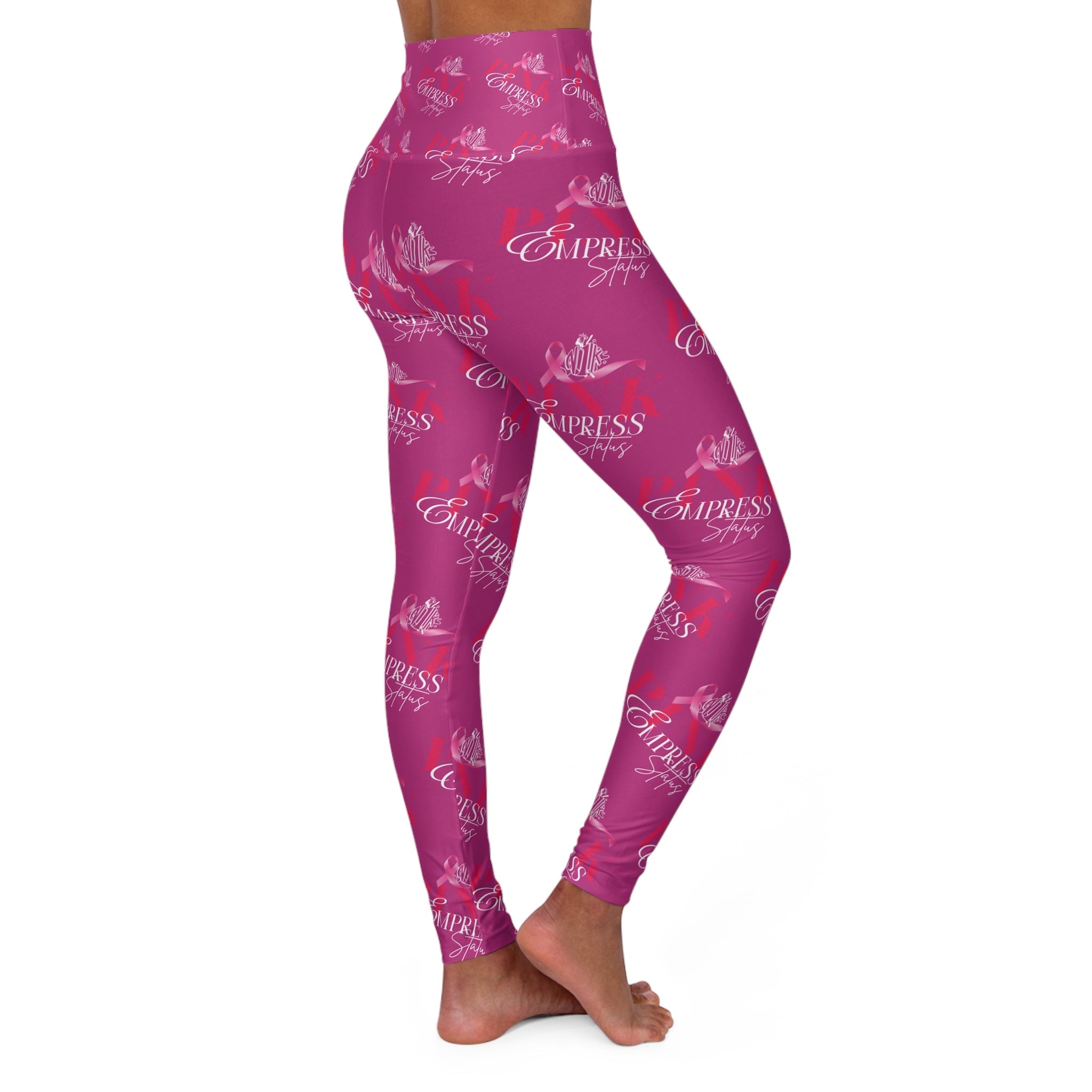 Empress Status Pink Breast Cancer Awareness High-Waist Yoga Leggings — All-Over Print