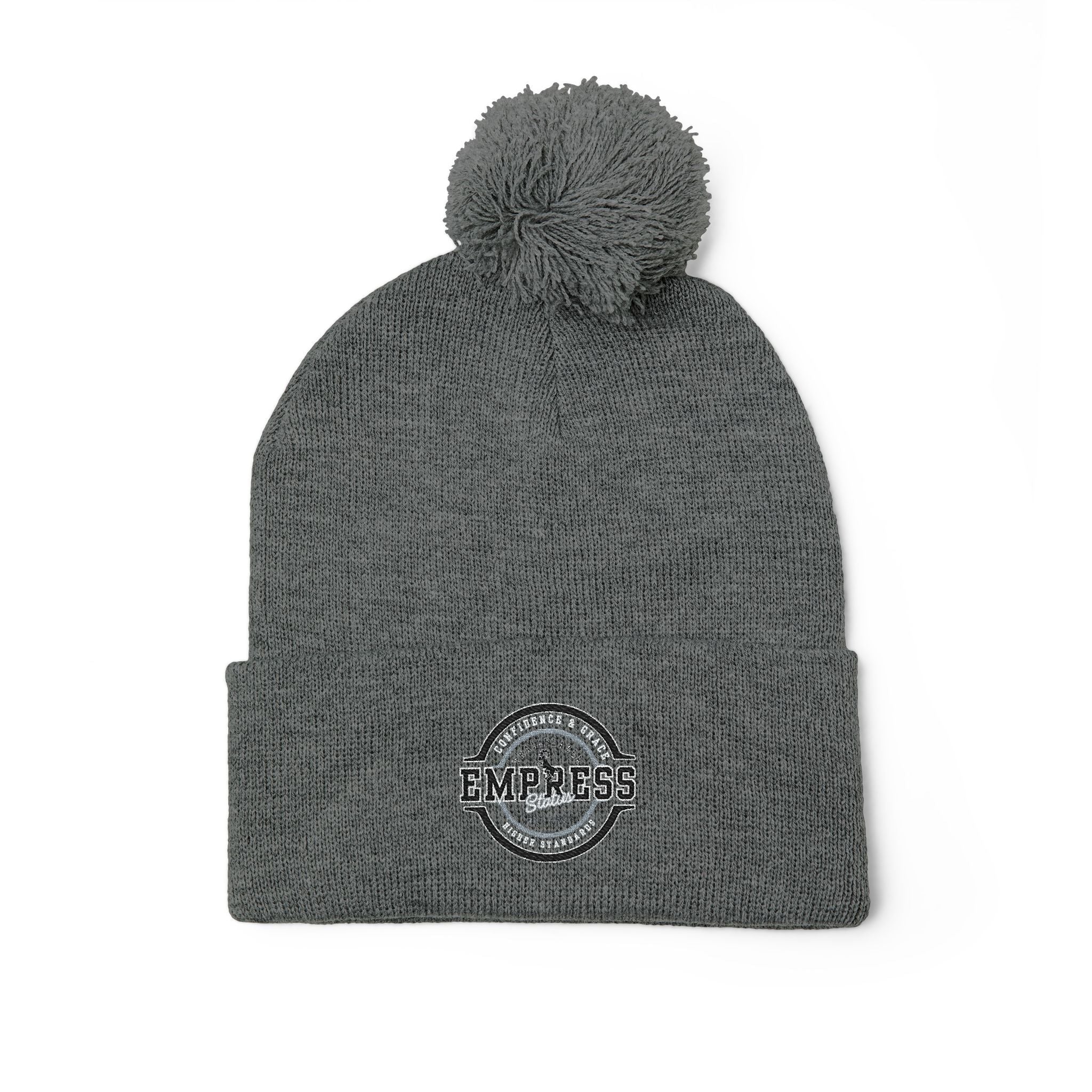 Empress Status Trailblazer Confidence Pom-Pom Knit Cap – Embroidered Beanie Winter Hat