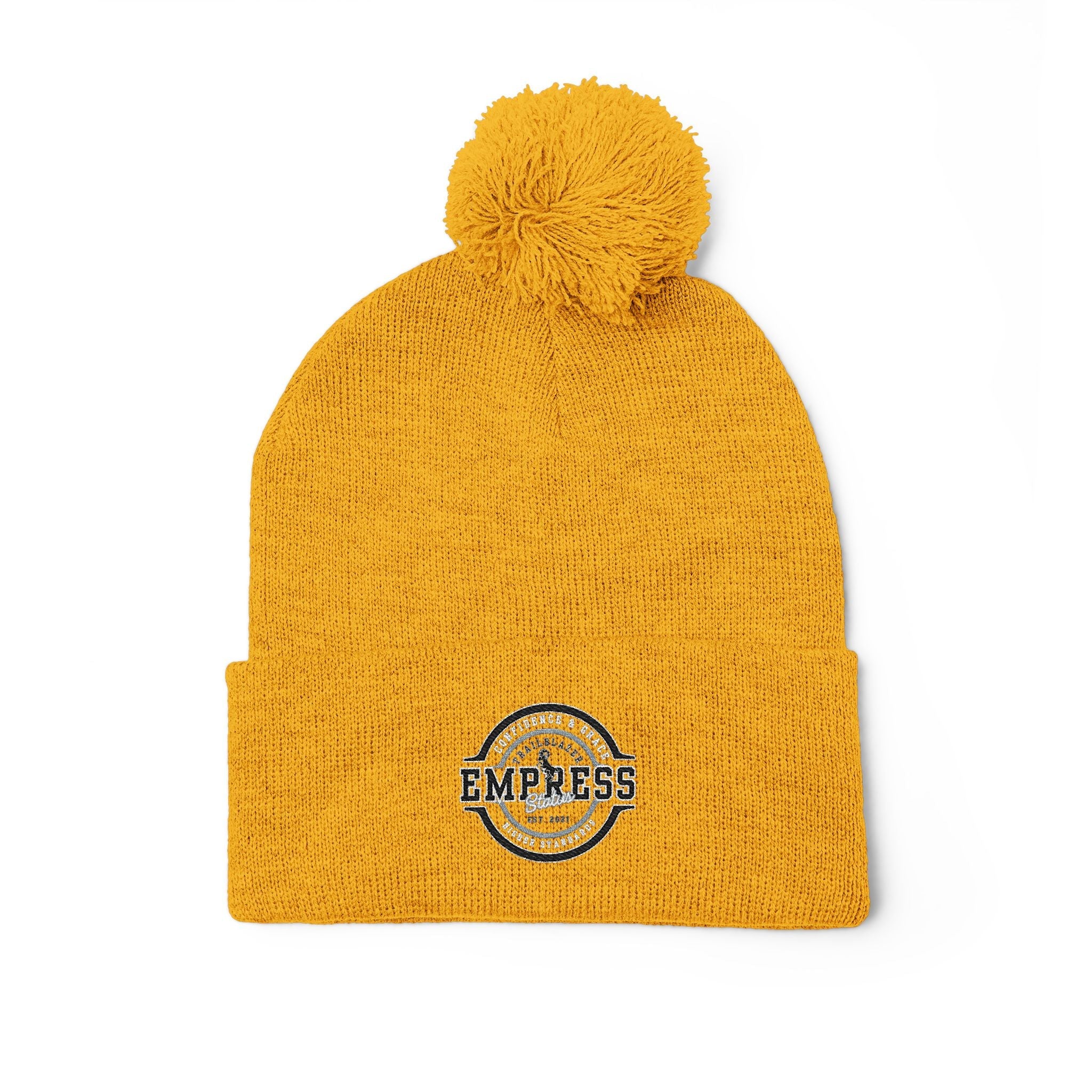 Empress Status Trailblazer Confidence Pom-Pom Knit Cap – Embroidered Beanie Winter Hat