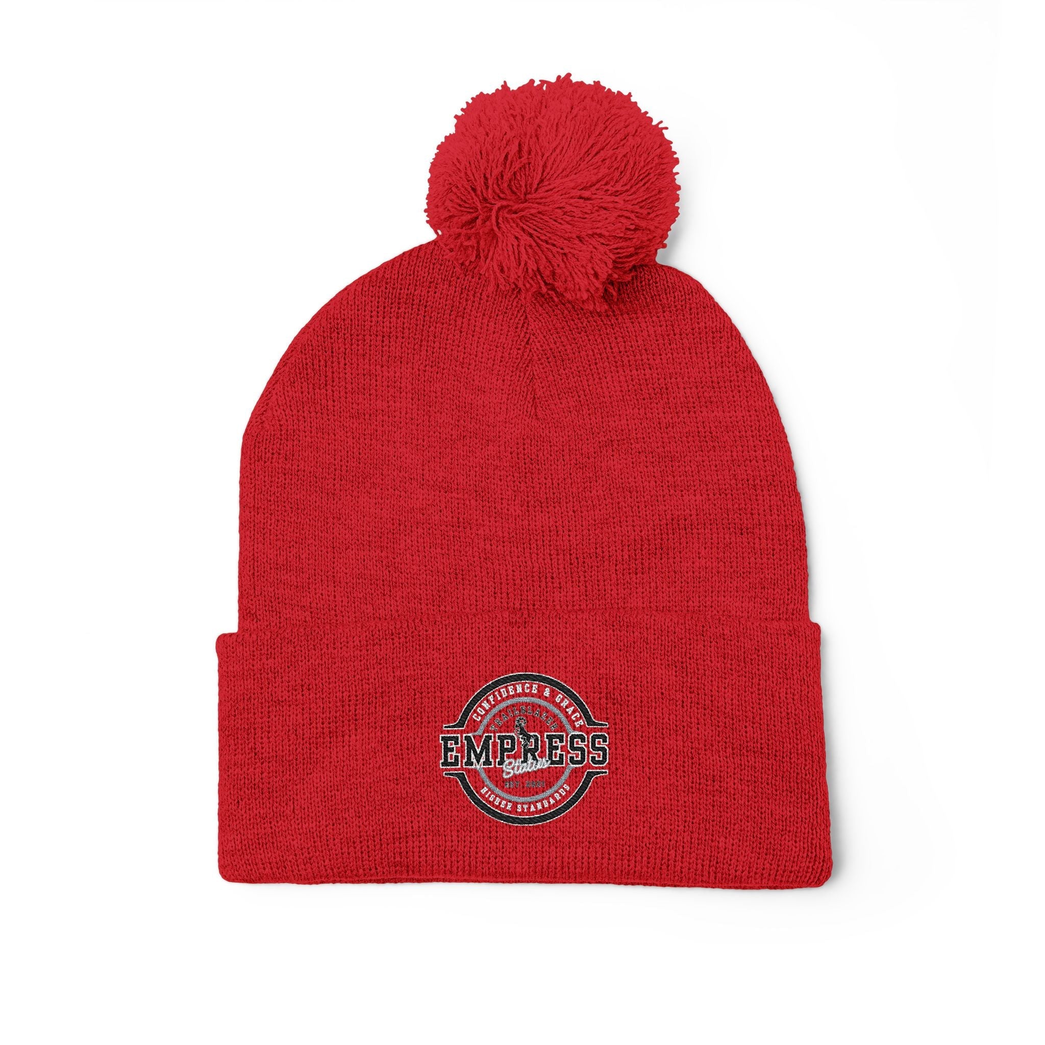 Empress Status Trailblazer Confidence Pom-Pom Knit Cap – Embroidered Beanie Winter Hat